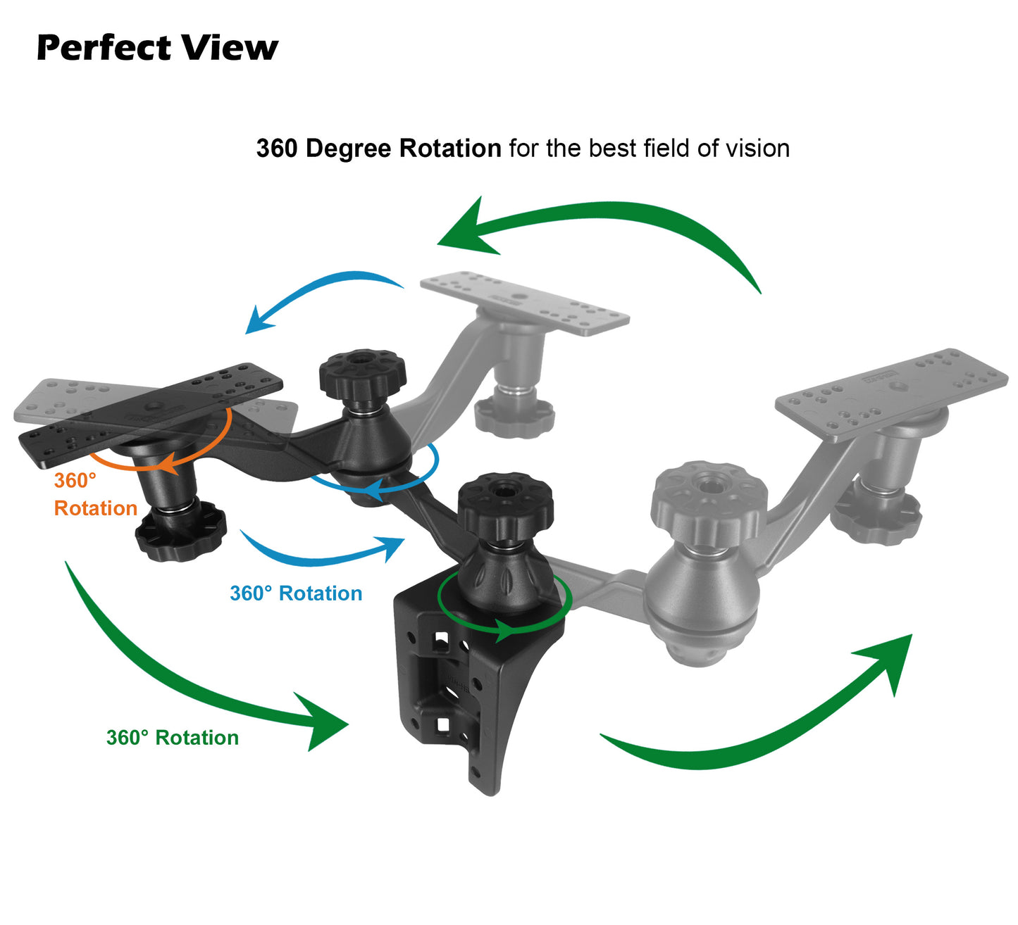 WINDFRD Aluminum Fish Finder Mount, Marine Electronics Mount with Reinforced Dual-joint 360° Swivel Adjustable Arm for 7"-16" Large Depth Finder Screen, Compatible with Garmin, Lowrance, Humminbird and More
