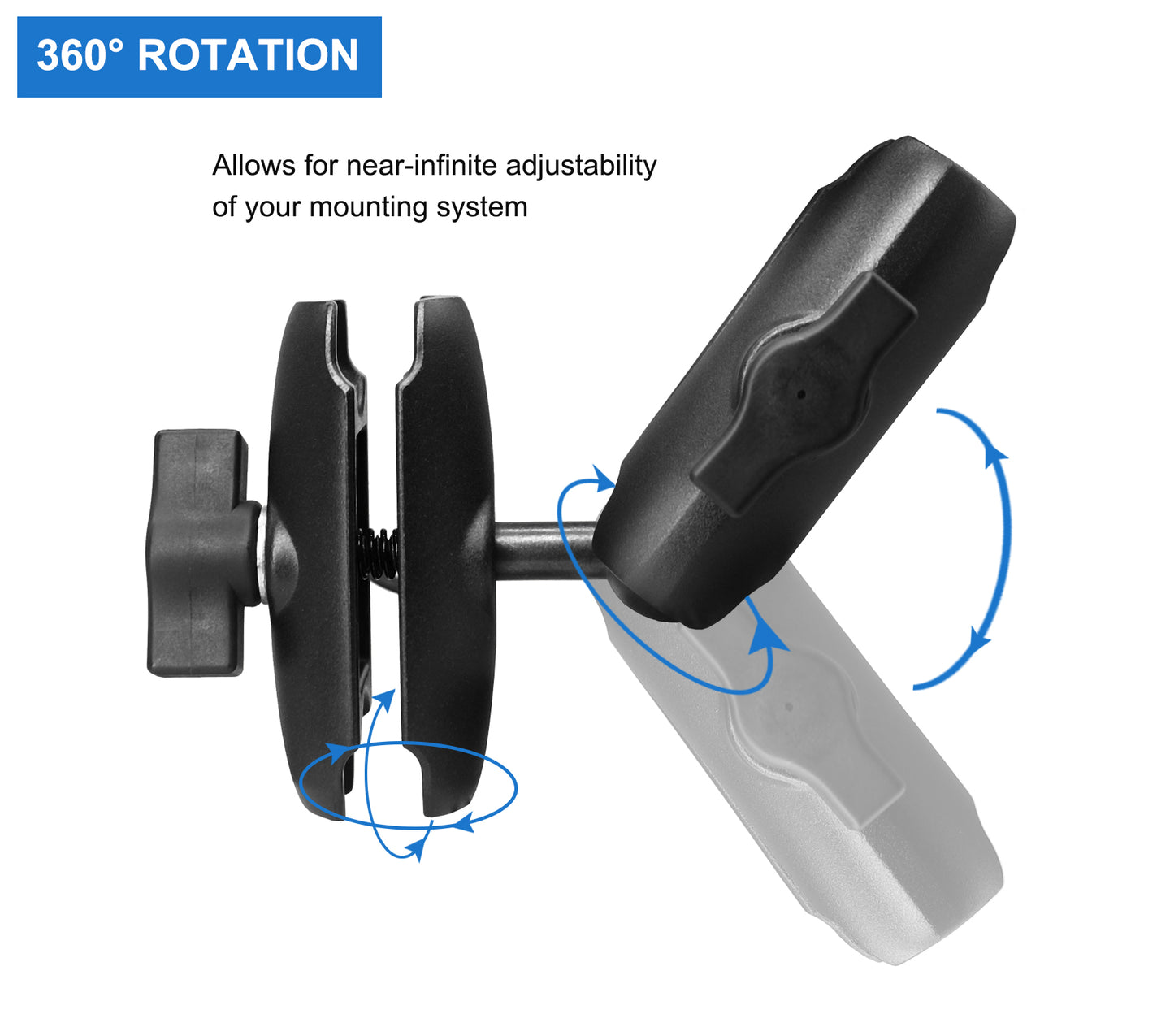 Bras double douille 2 en 1 en aluminium WINDFRD avec rotule de 2,5 cm, compatible avec support RAM, accessoires iBolt 2,5 cm/taille B/rotule de 25 mm, rotation à 360 degrés, bras de montage double réglable