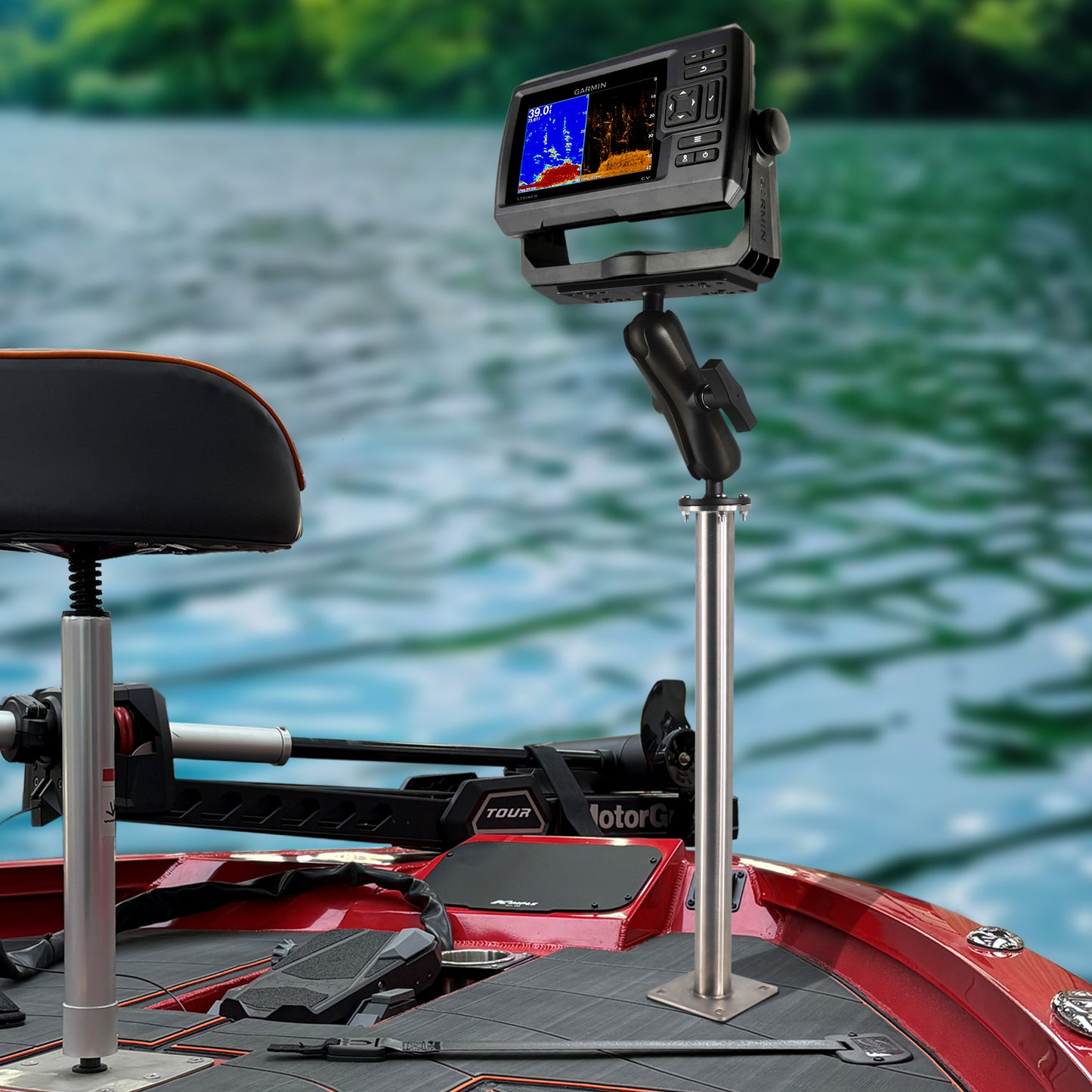 WINDFRD All 304 Stainless Steel and Aluminum Fish Finder Mount with 17" Long Shaft and 1.5" Ball/C Size 5.9" Adjustable Arm, Marine Electronic/Depth Finder Mount, Compatible with Garmin, Lowrance, Humminbird and More
