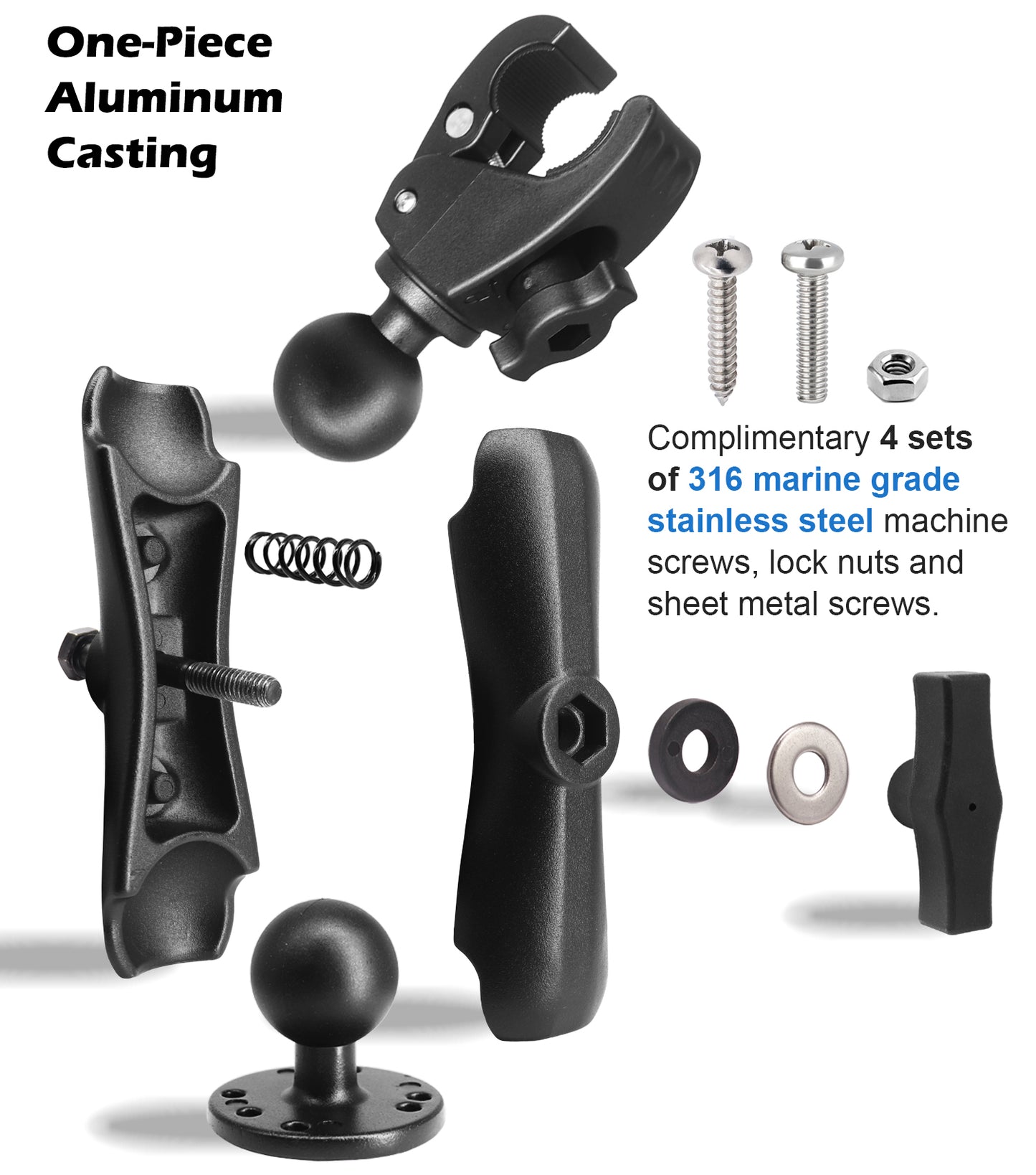 Stabilisateur de moteur de pêche à la traîne en aluminium WINDFRD, force de préhension et portée accrues grâce à une boule de 1,5" et un bras de 5,9", accessoires de bateau réglables pour Minn Kota, Rhodan