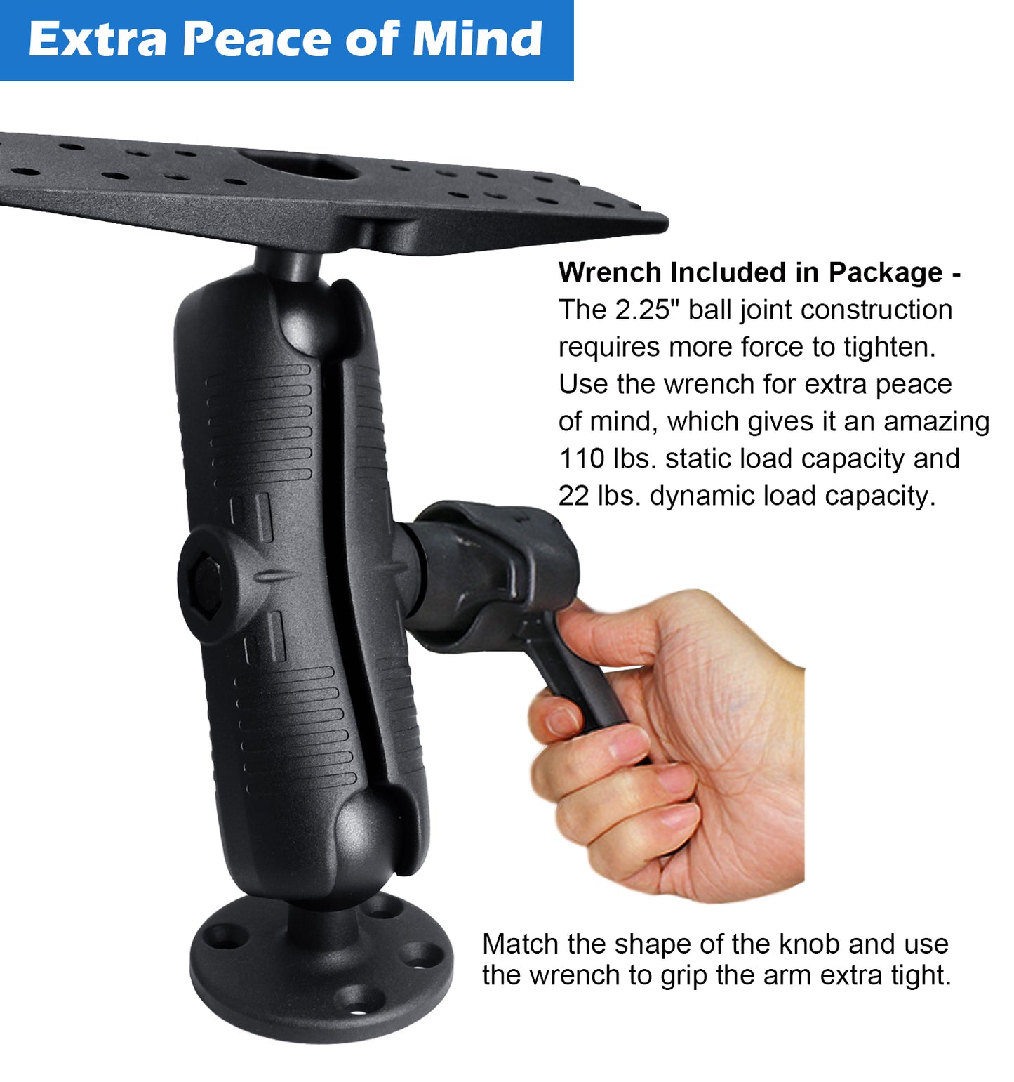 2.25" / D Size Ball Fish Finder Mount with Medium Arm, Super Load-Bearing Marine Electronic/Depth Finder Mount for Boat, Compatible with Garmin, Lowrance, Humminbird and More