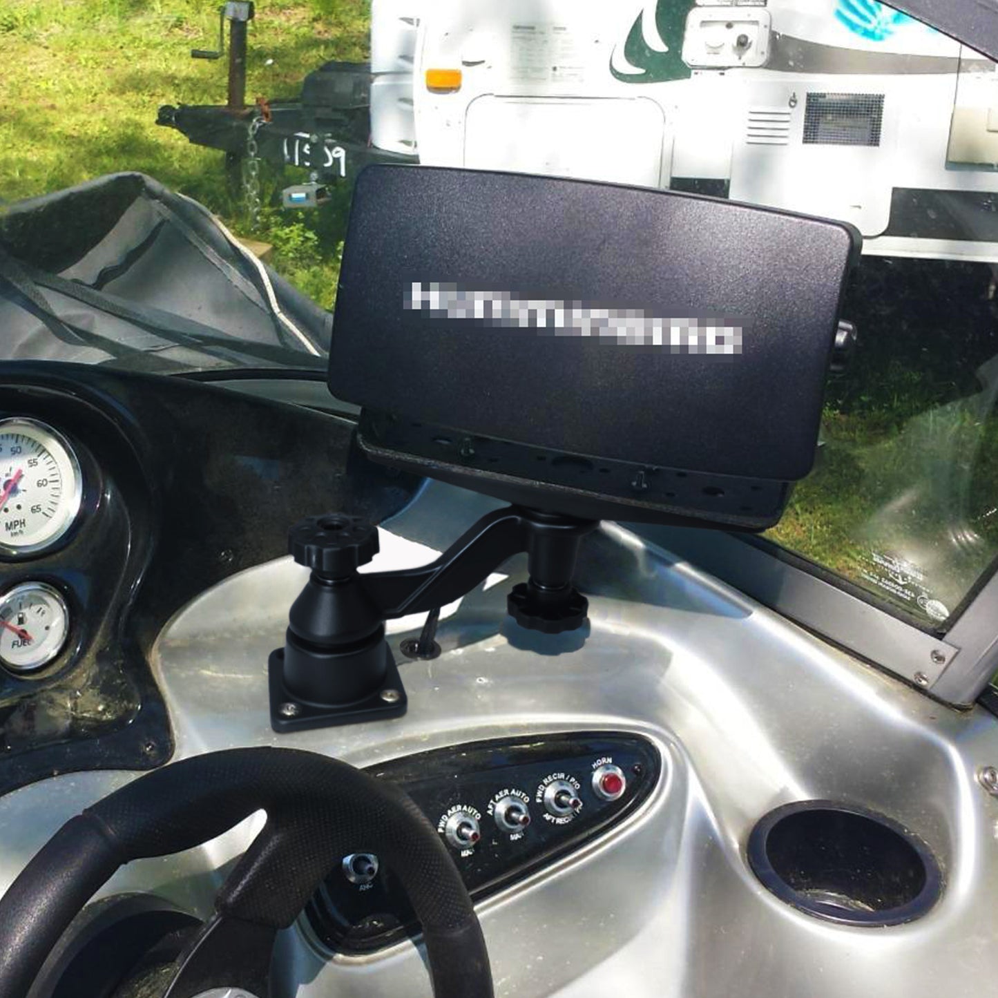 WINDFRD All Aluminium Fish Finder Mount for 9" to 12" Large Fishfinder, Reinforced Arm Marine Electronic Mount, Compatible with Garmin, Lowrance and More Depth Finder