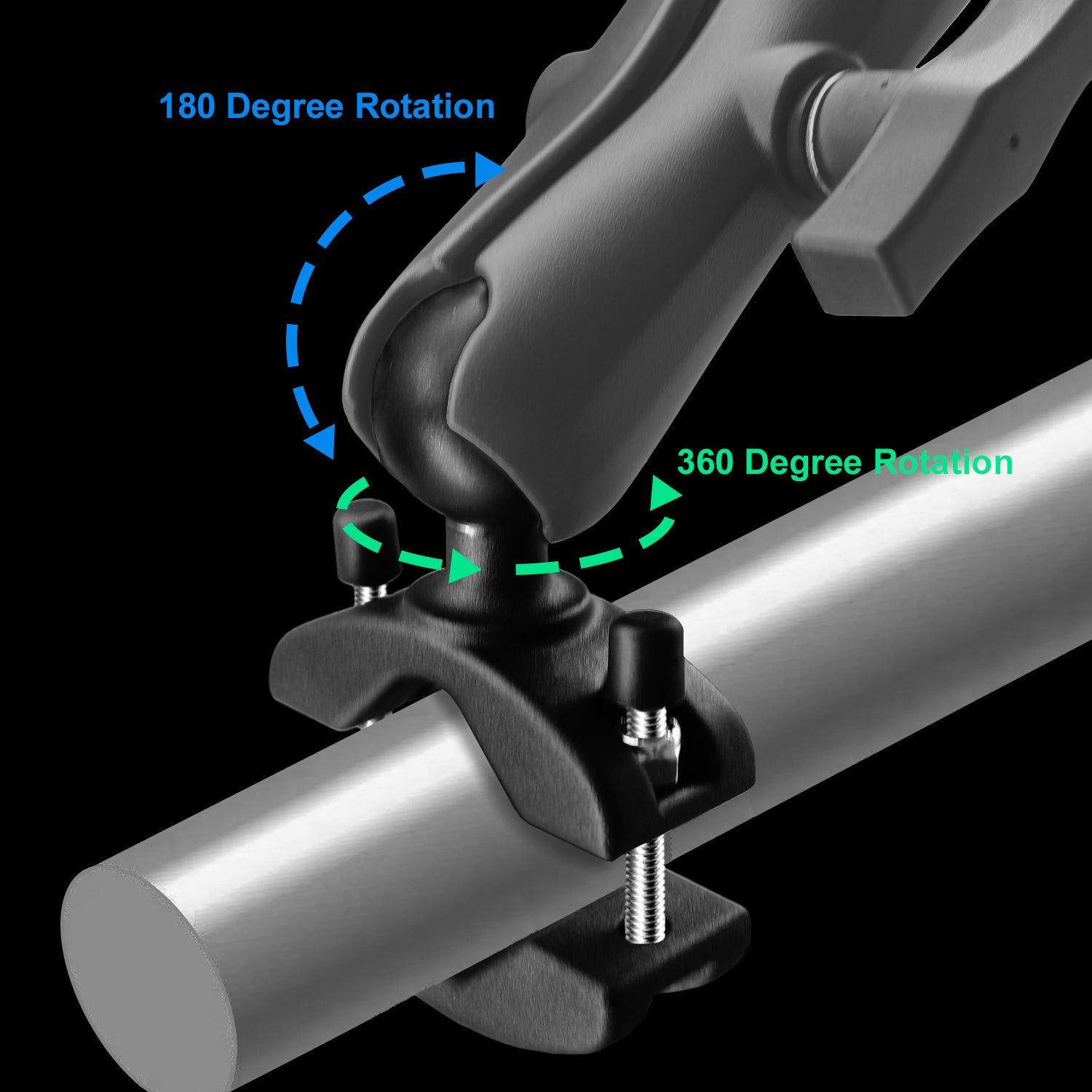 Aluminum Grab Bar Clamp Mount Base with 1.5'' Ball for Rails 1.18'' to 2'' in Diameter