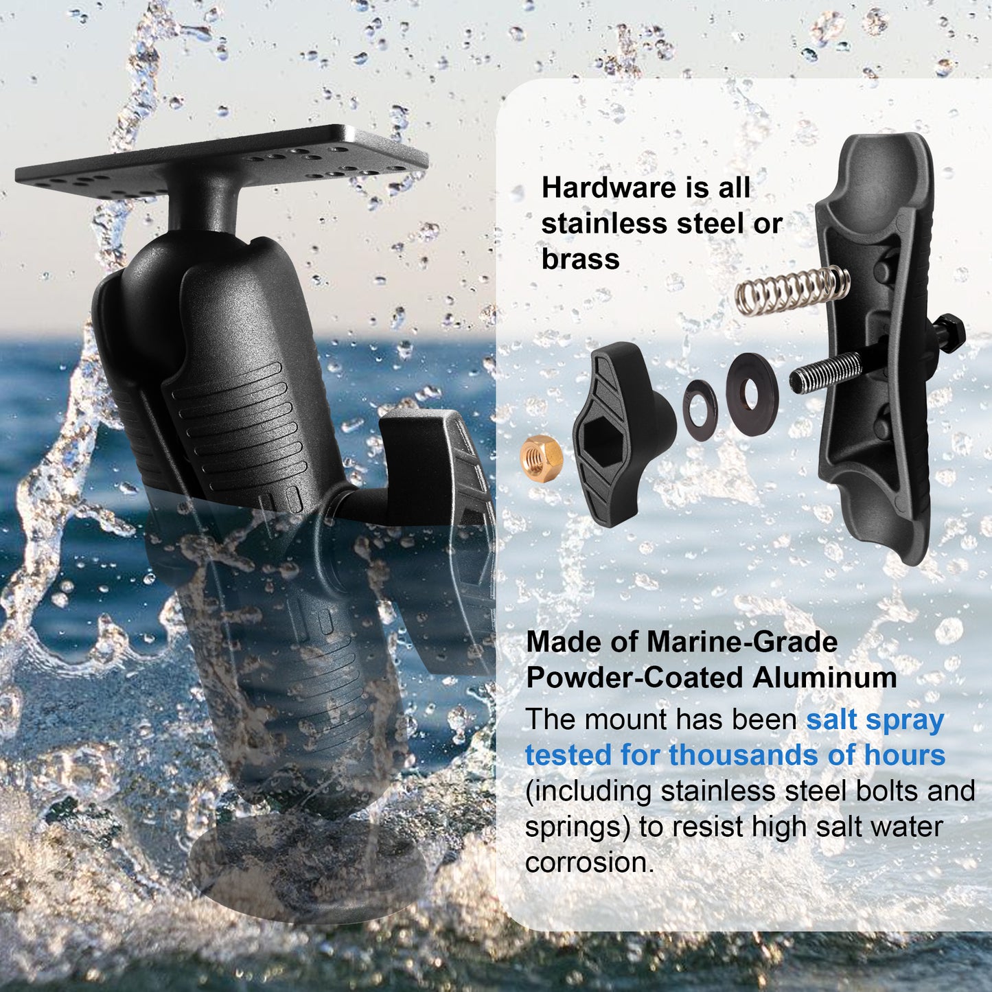 WINDFRD All Aluminum D Size/2.25" Ball Fish Finder Mount with wrench for 7" to 16" Large Fishfinder, Compatible with Garmin, Lowrance, Humminbird and More Marine Electronic Depth Finder