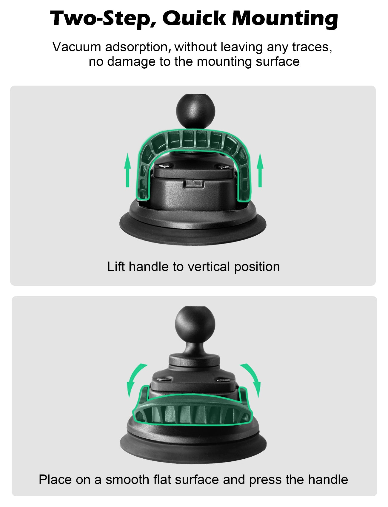 Base à ventouse avec boule de 1 pouce/taille B