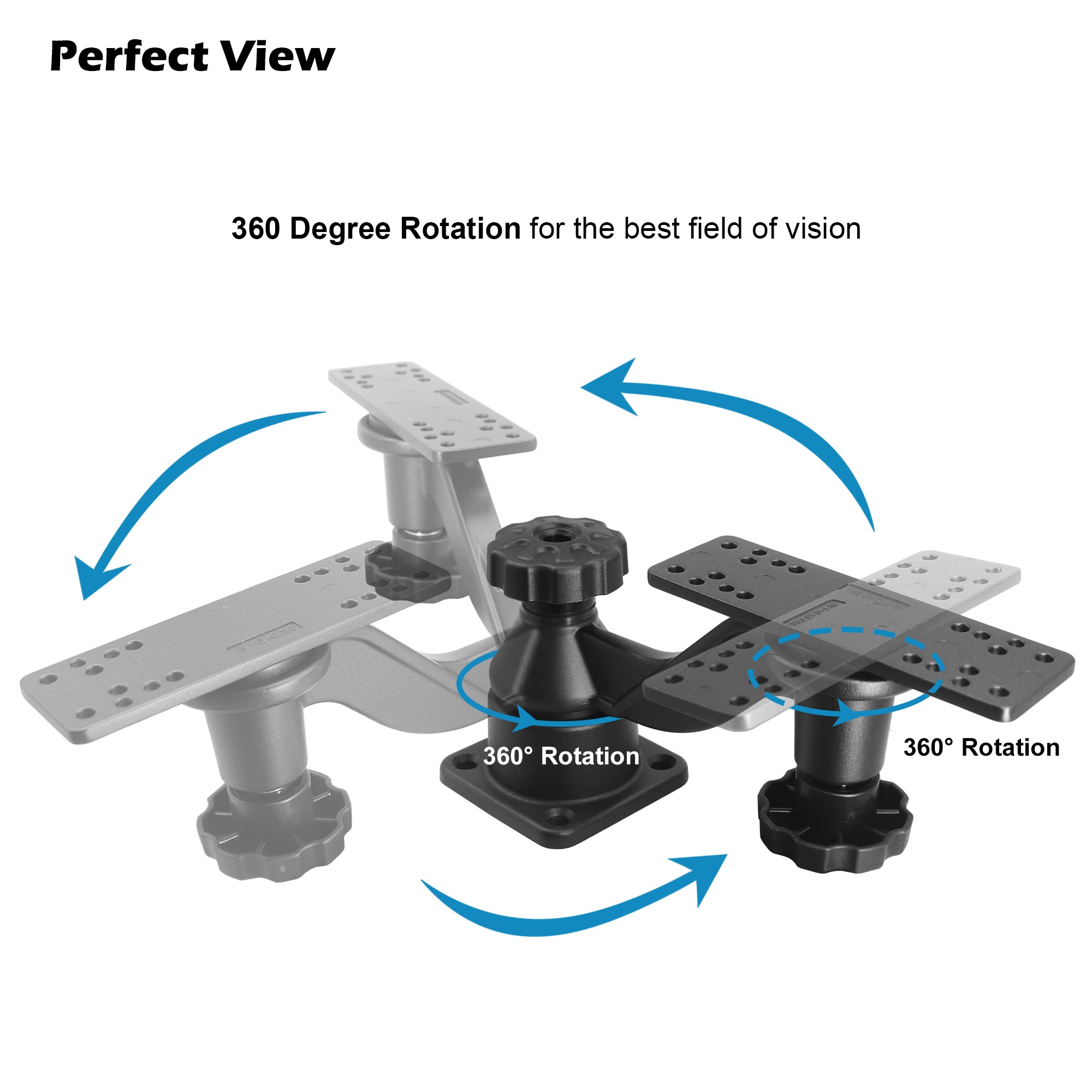 All Aluminium Fish Finder/Chartplotter Mount, 360° Swivel Adjustable, Securely Holds 7" to 16" Screens (Flat Mounting)