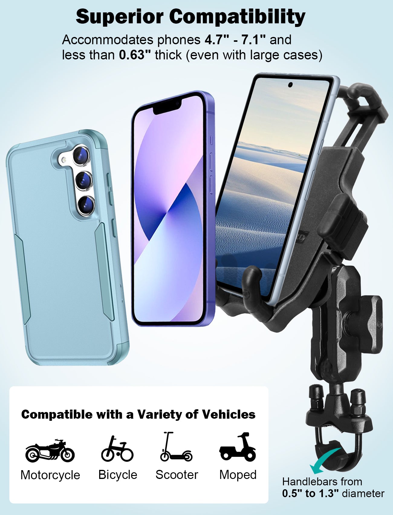 Support de téléphone pour guidon de moto avec amortisseur de vibrations