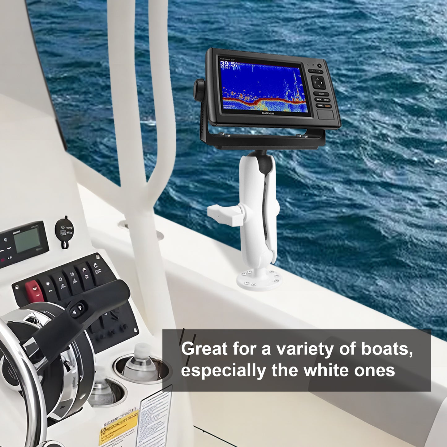 Aluminum Fish Finder Mount with 1.5" / C Size Ball, Depth Finder Mount for White Deck, Compatible with RAM Mounts, Scotty C Size Accessories, Compatible with Garmin, Lowrance and More