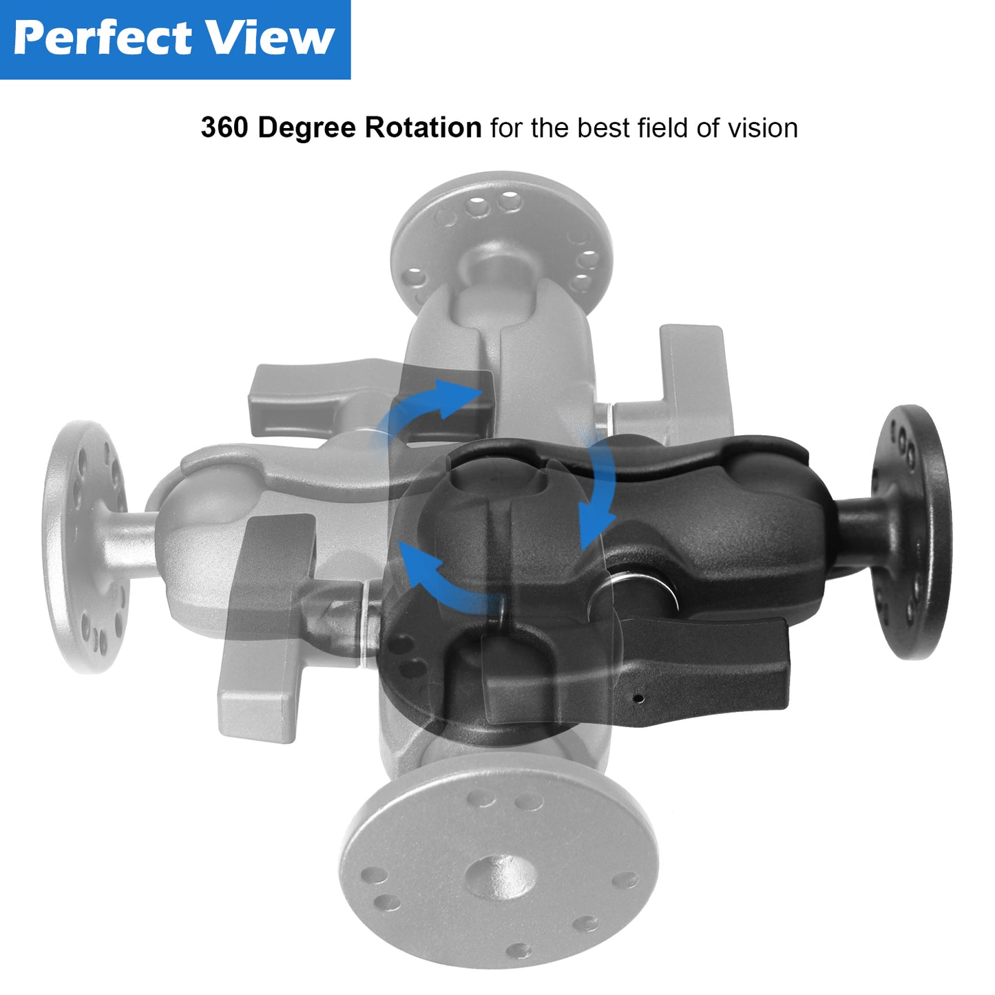 Support double boule WINDFRD en aluminium 1,5" avec deux plaques rondes AMPS, support pour détecteur de poissons/camion/GPS, bras court avec boule de 1,5"/38 mm/taille C, compatible avec RAM, Arkon, iBolt et plus encore.