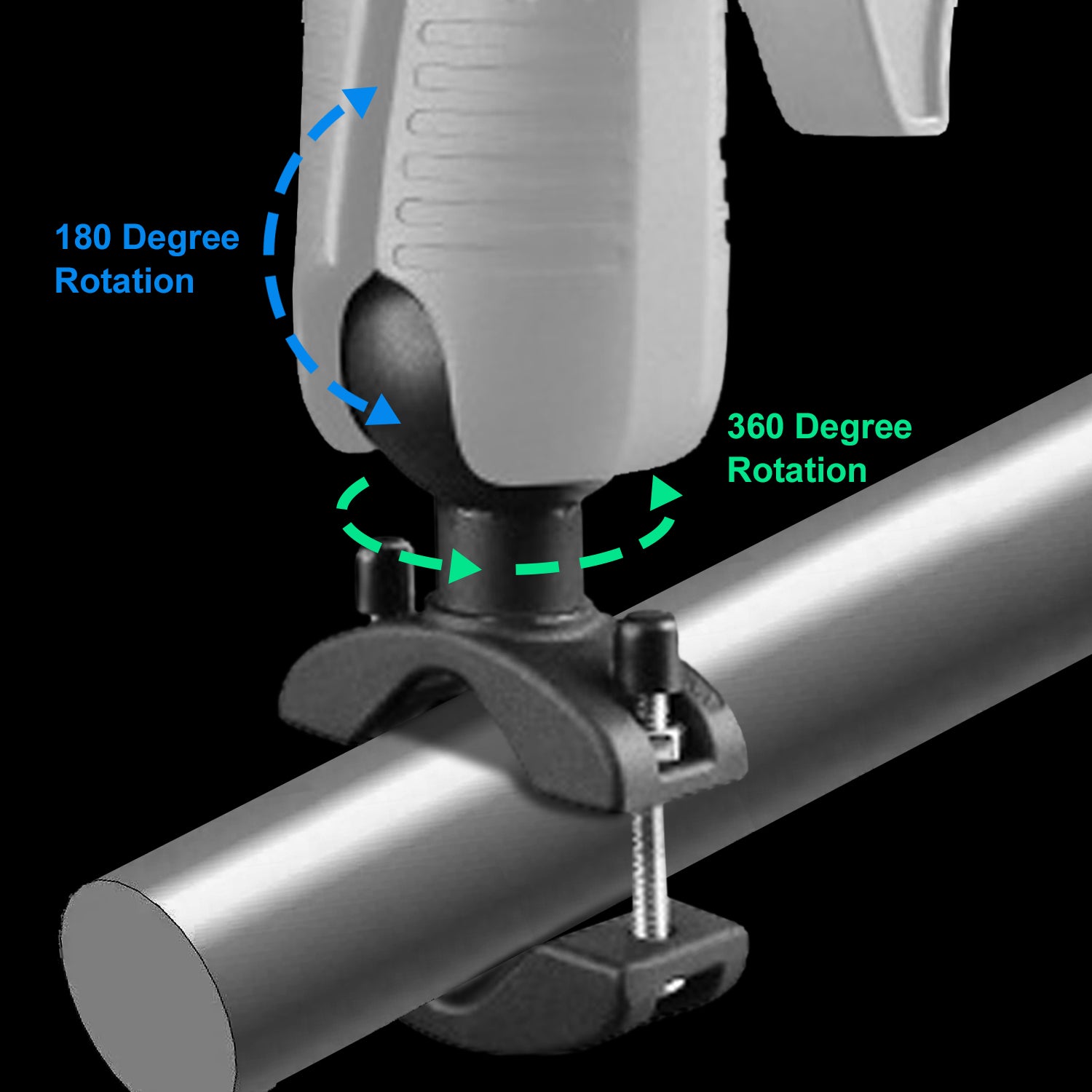 Aluminum Grab Bar Clamp Mount Base with 2.25'' Ball for Rails 1.18'' to 2'' in Diameter