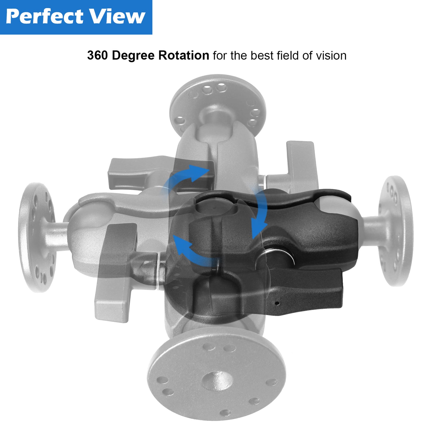 Bras court en aluminium (3,35") à double douille pour accessoires à rotule de 1,5"/taille C/38 mm, pince puissante, compatible avec les supports RAM, iBolt et plus encore.