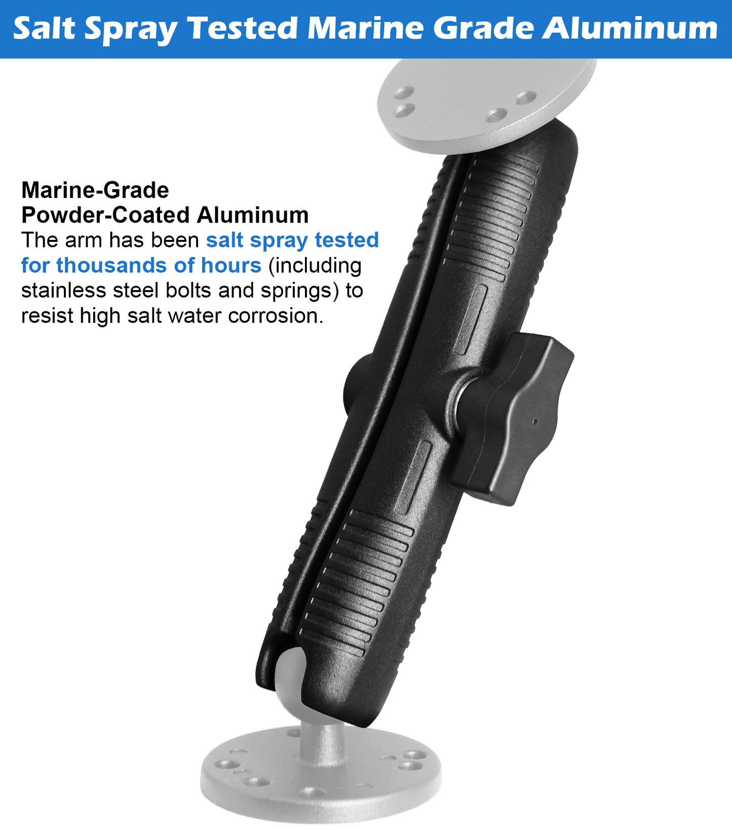 Bras à double douille long en aluminium (17 cm) pour accessoires à rotule de 25 mm (taille B), pince puissante, compatible avec les supports RAM, iBolt et plus encore.