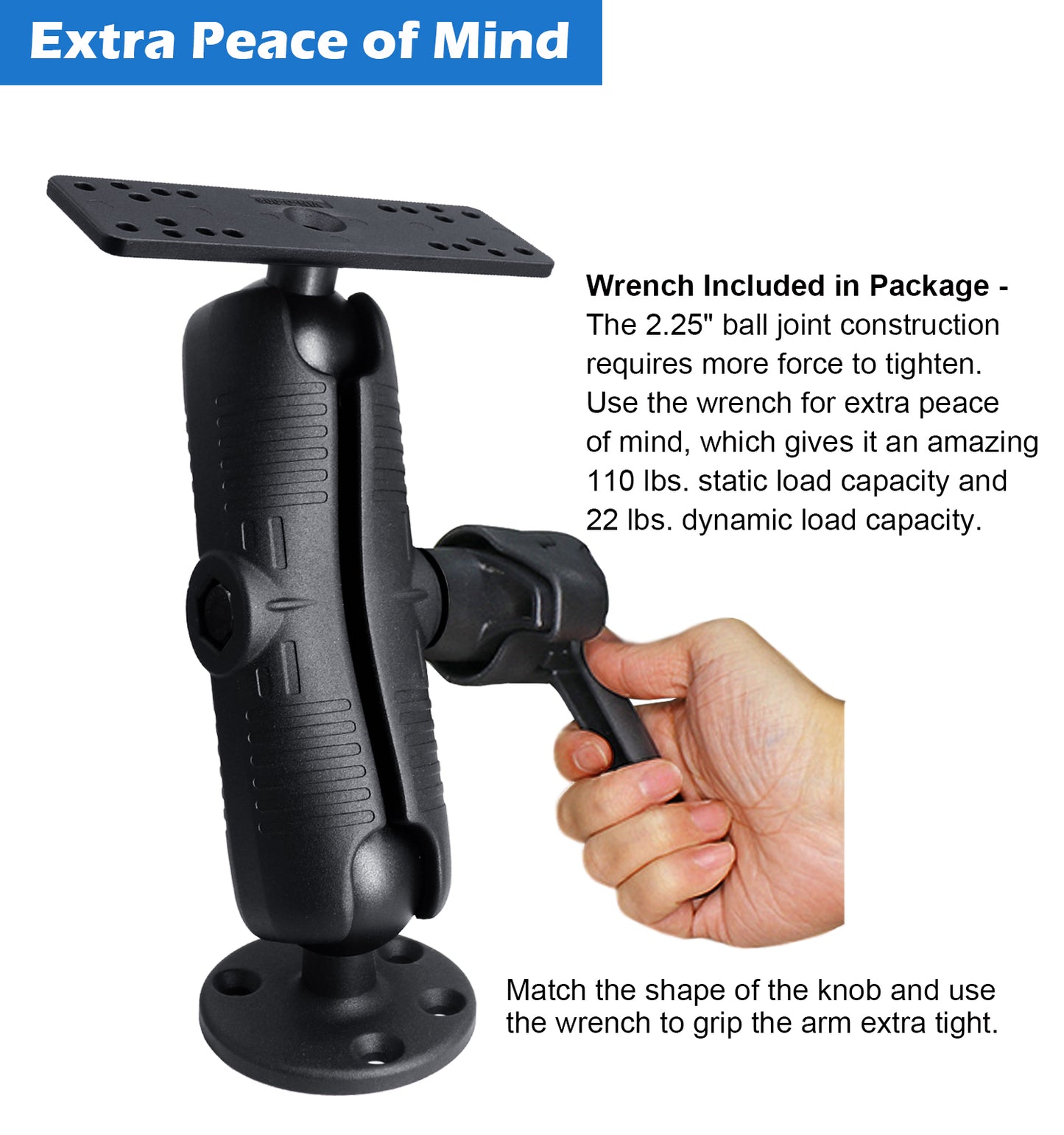WINDFRD All Aluminum D Size/2.25" Ball Fish Finder Mount with wrench for 7" to 16" Large Fishfinder, Compatible with Garmin, Lowrance, Humminbird and More Marine Electronic Depth Finder