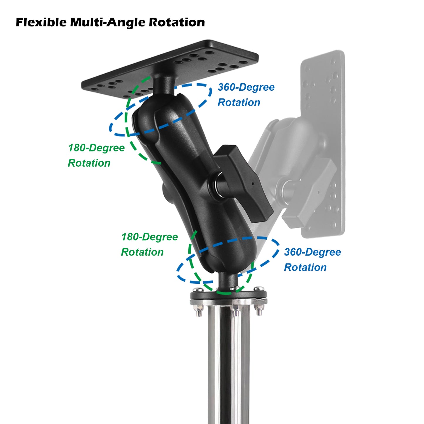 WINDFRD All 304 Stainless Steel and Aluminum Fish Finder Mount with 17" Long Shaft and 1.5" Ball/C Size 5.9" Adjustable Arm, Marine Electronic/Depth Finder Mount, Compatible with Garmin, Lowrance, Humminbird and More
