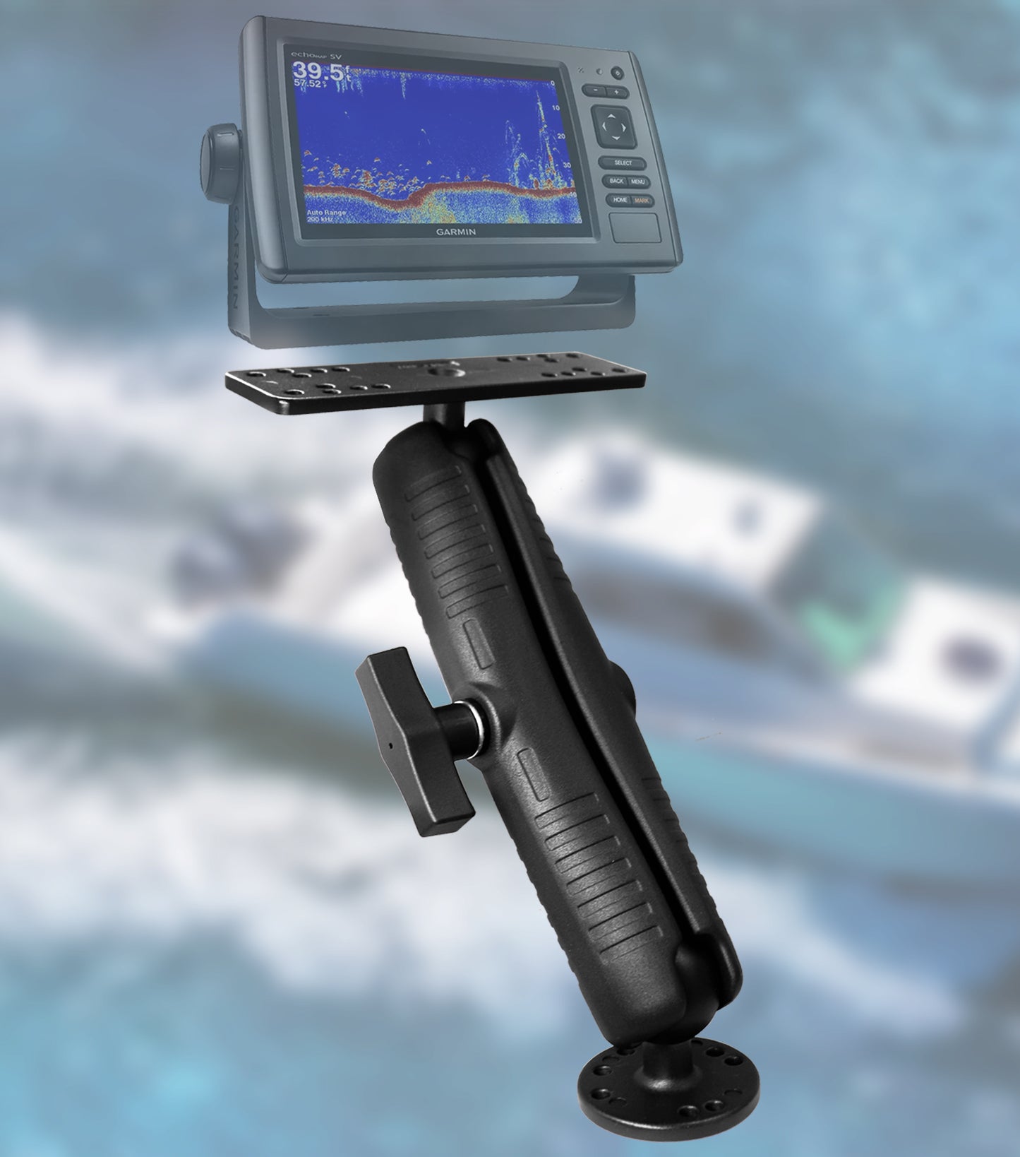 Aluminum Fish Finder Mount with 1.5" / C Size Ball, Heavy Duty 9.1" Long Arm Depth Finder Mount for Boat, High Salt Water Resistant, Compatible with Garmin, Lowrance and More