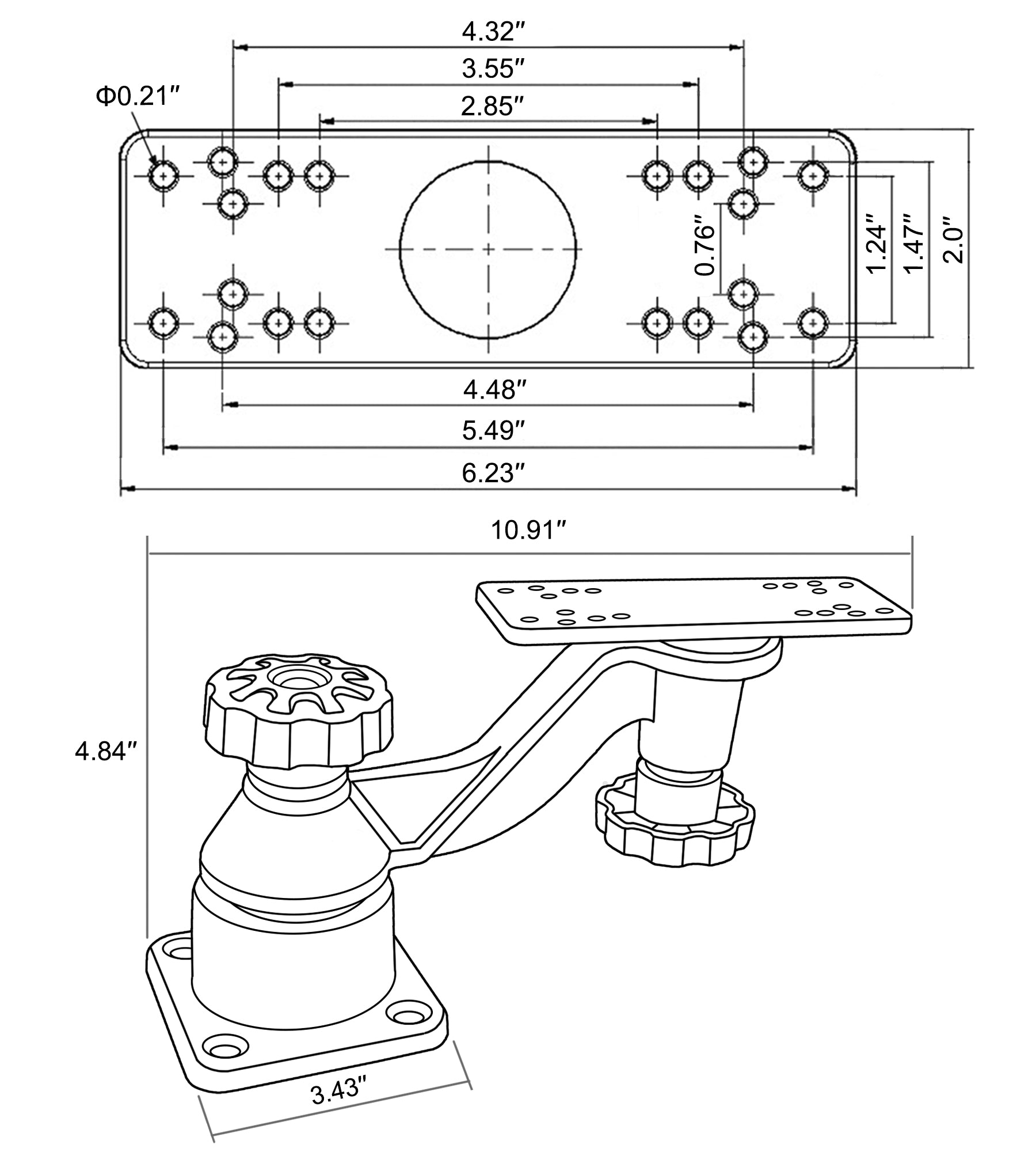All Aluminium Fish Finder/Chartplotter Mount, 360° Swivel Adjustable, Securely Holds 7" to 16" Screens (Flat Mounting)
