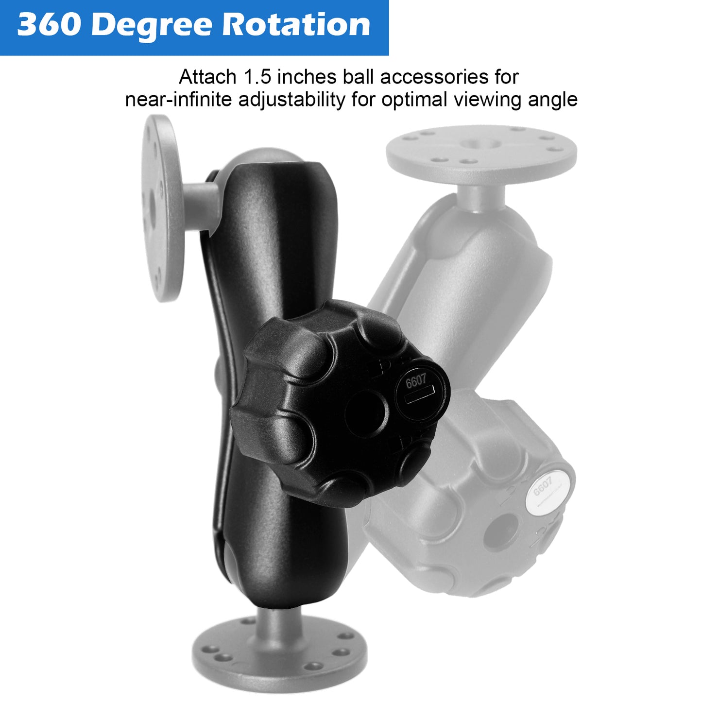 Bras à double douille WINDFRD en aluminium de 1,5" (3,8 cm) de longueur moyenne (15 cm) avec système de bouton antivol, compatible avec les supports RAM, iBolt et autres accessoires de 38 mm (taille C), pour sondeur, support de tablette et camion.