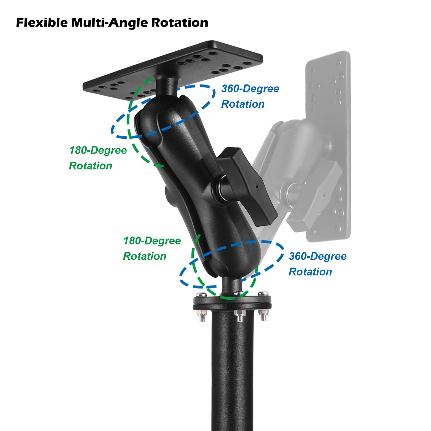 WINDFRD All Aluminum Fish Finder Mount with 17" Long Shaft and 1.5" Ball/C Size 5.9" Adjustable Arm, Marine Electronic/Depth Finder Mount, Compatible with Garmin, Lowrance, Humminbird and More
