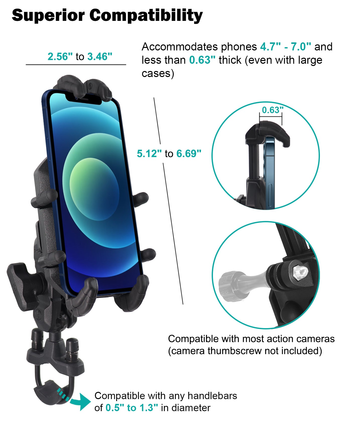 Support de téléphone pour moto avec amortisseur de vibrations et base pour guidon