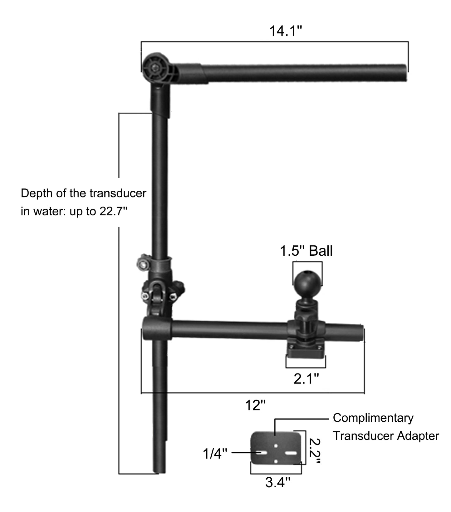 Support de perche pour sondeur Livescope pour kayak, support de sondeur LiveScope pour Garmin et Lowrance, base à visser avec rotule de 1,5", compatible avec les supports RAM à bras double de taille C (moyen)