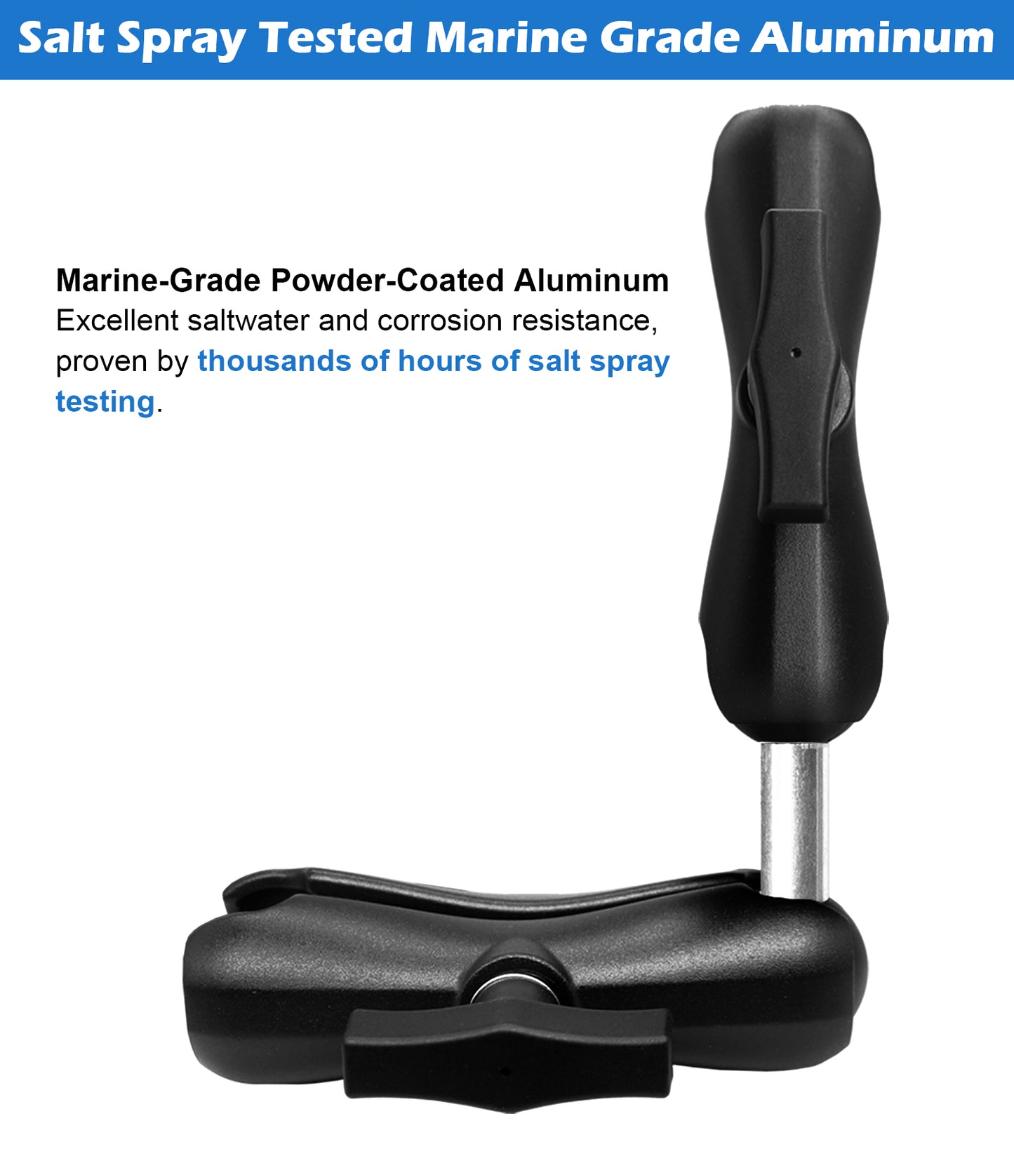 Bras double en aluminium WINDFRD à deux douilles moyennes (5,9") avec adaptateur à double rotule pour accessoires à rotule de 1,5 pouce/taille C/38 mm, pince puissante, réglable à 360°, compatible avec support RAM, iBolt et plus encore.