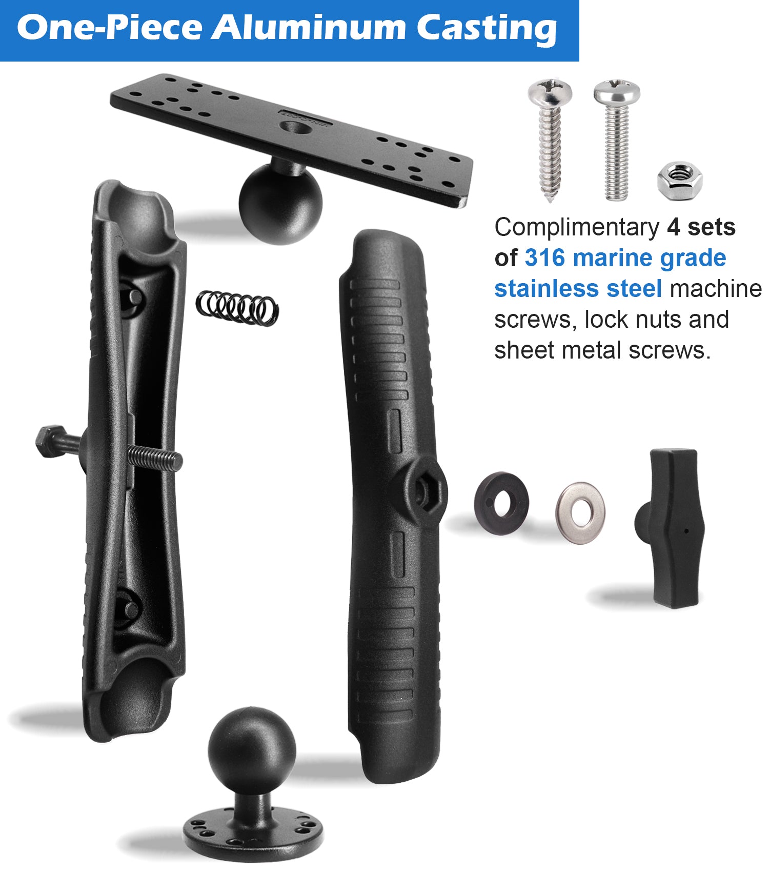 Aluminum Fish Finder Mount with 1.5" / C Size Ball, Heavy Duty 9.1" Long Arm