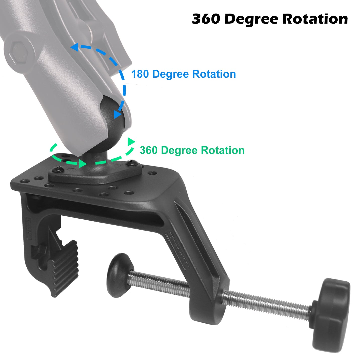 Base de montage en aluminium robuste avec grande ouverture de serrage en C et boule de 1,5", poignée de bureau/plate-forme latérale, dégagement rapide, compatible avec les supports RAM C, bras à double douille à boule de 1,5 pouce