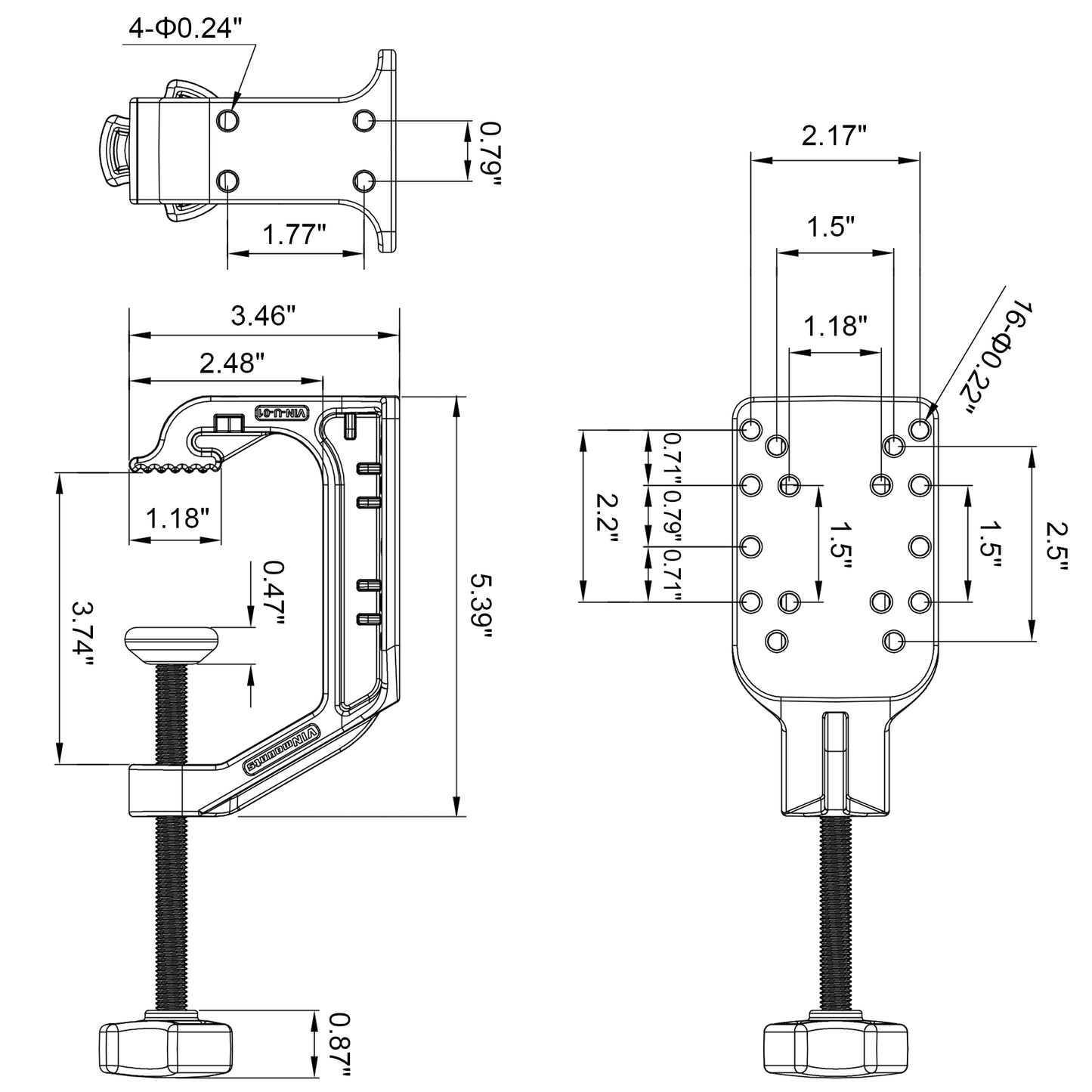 Base de montage en aluminium robuste avec grande ouverture de serrage en C et boule de 1,5", poignée de bureau/plate-forme latérale, dégagement rapide, compatible avec les supports RAM C, bras à double douille à boule de 1,5 pouce