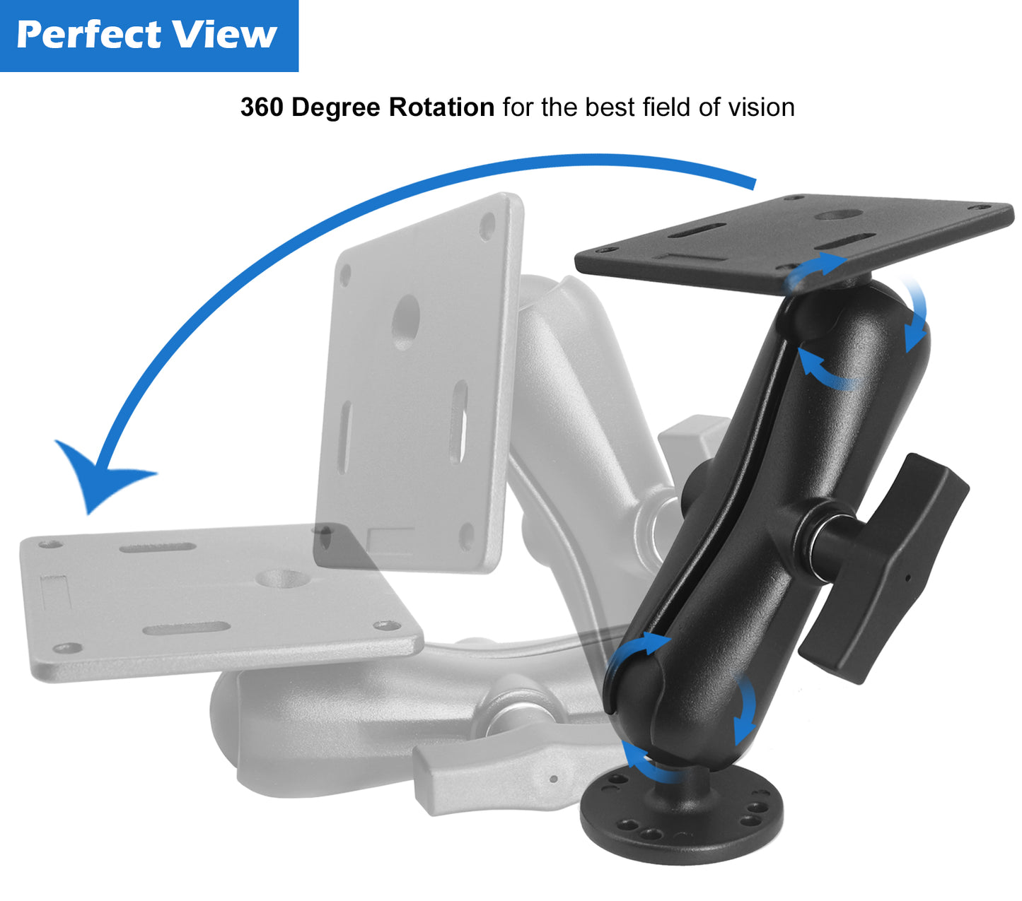 Support d'écran industriel en aluminium 1,5" avec plaque VESA, 75 x 75 mm, support de télévision pour camion, rotatif à 360°, compatible avec les supports Ram, iBOLT et autres accessoires de taille C.
