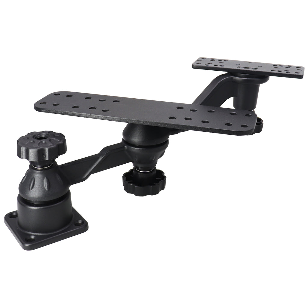 Aluminum Dual-Screen Fish Finder Mount, Two Device Mount Plates with Reinforced Dual-joint Adjustable Arm for 5"-10" Depth Finder Display, Compatible with Garmin, Lowrance, Humminbird and More