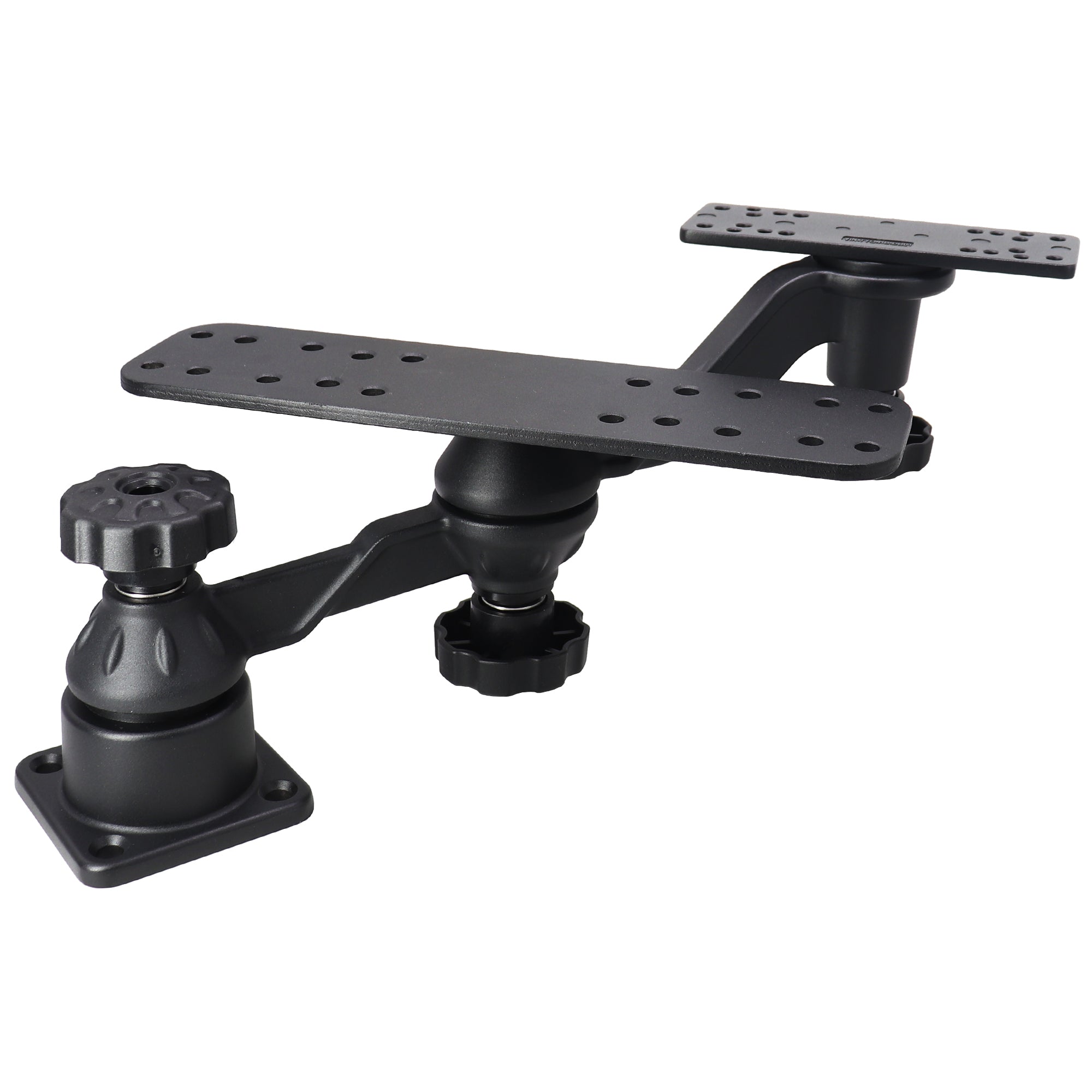 Aluminum Dual-Screen Fish Finder Mount, Two Device Mount Plates with Reinforced Dual-joint Adjustable Arm for 5"-10" Depth Finder Display, Compatible with Garmin, Lowrance, Humminbird and More