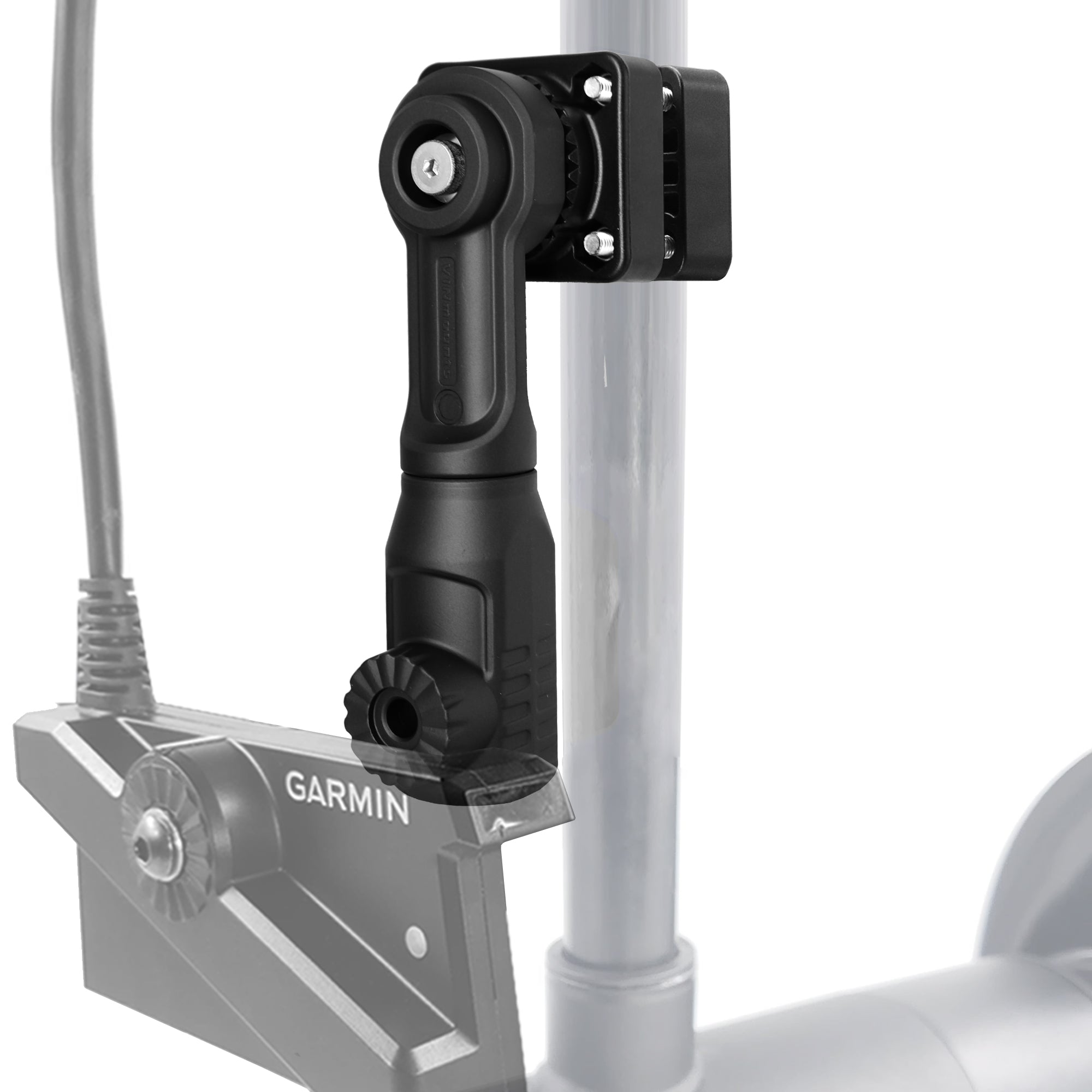 0-Degree Transducer Pole Mount Compatible with Garmin LiveScope LVS34 LVS32 LVS62 & Lowrance AT2, Hard-Anodized Cast Aluminum, Tool-Free 3-View Mode Adjustment Trolling Motor Bracket (Solo)