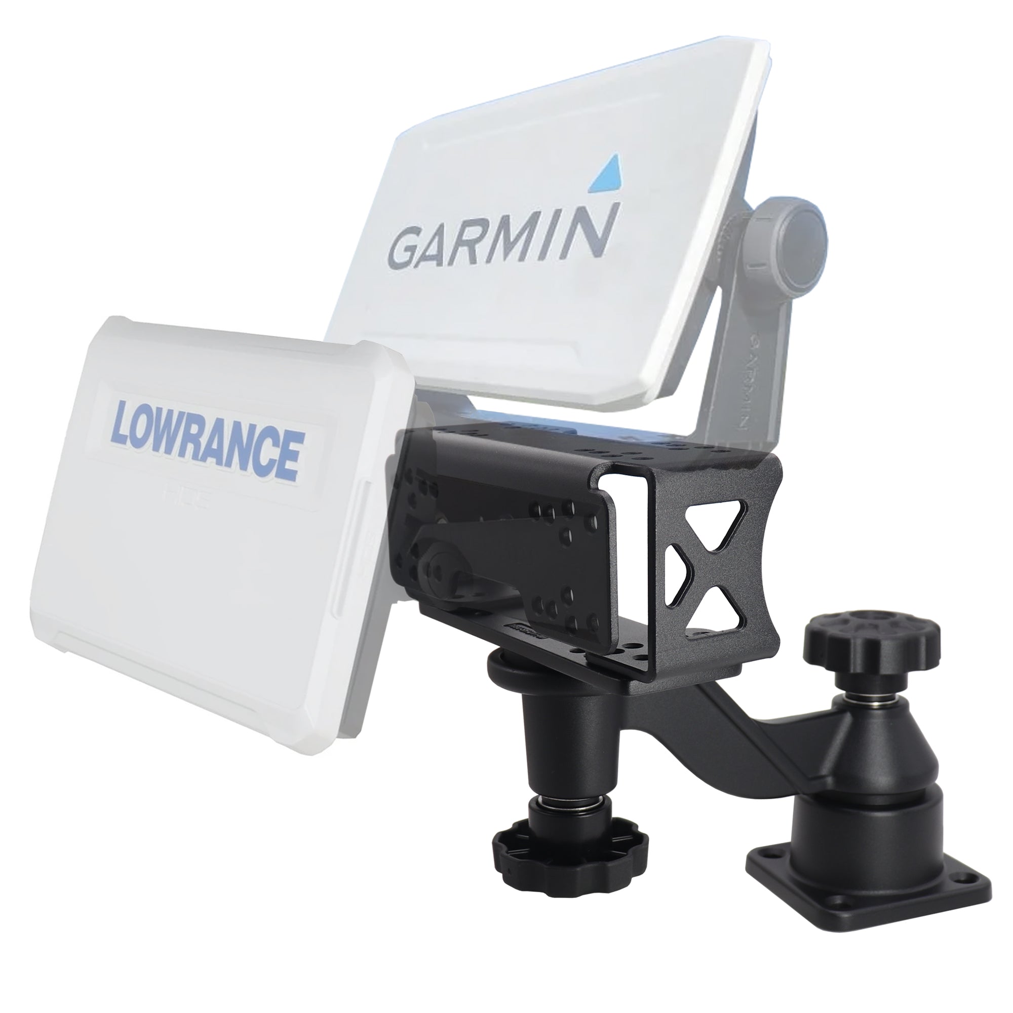 Aluminum Dual Fish Finder Mount, Marine Electronics Mount with Reinforced Adjustable Arm for 5"-10" Dual Fish Finder Screen, Compatible with Garmin, Lowrance, Humminbird and More
