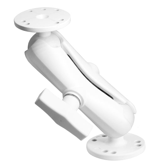 Support double boule en aluminium thermolaqué blanc de 1,5" avec deux plaques rondes AMPS, pour tablette et détecteur de poissons, compatible avec RAM, Arkon, iBolt et autres accessoires de taille C.