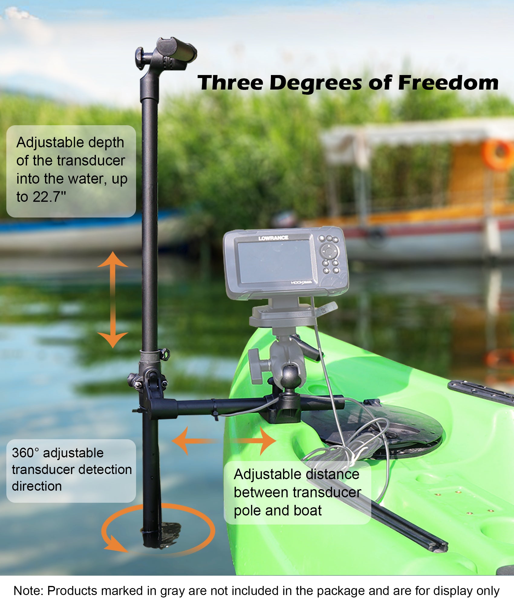 Livescope Transducer Pole Mount with Display Mount for Kayak (Medium)