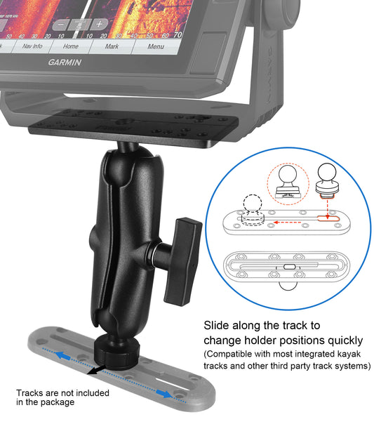 Support de sondeur en aluminium WINDFRD avec base à rotule en T de 1,5", support électronique/de sondeur marin pour rail de kayak/bateau, compatible avec Garmin, Lowrance, Humminbird et autres.