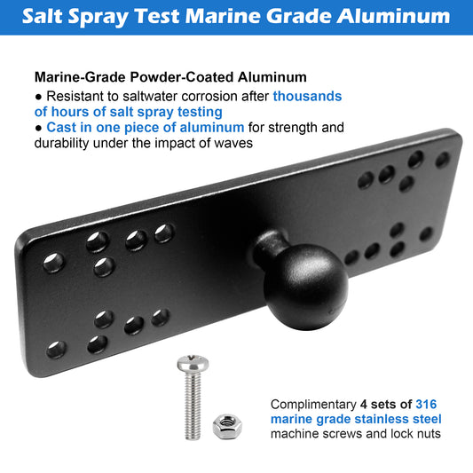 Plaque de montage en aluminium pour détecteur de poissons avec rotule de 2,5 cm (taille B) pour Garmin, Lowrance et autres appareils électroniques marins, compatible avec les supports RAM, Scotty et iBOLT, bras à double douille de taille B.