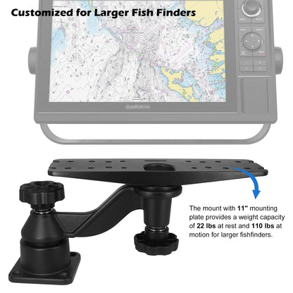 WINDFRD All Aluminium Fish Finder Mount for 9" to 12" Large Fishfinder, Reinforced Arm Marine Electronic Mount, Compatible with Garmin, Lowrance and More Depth Finder