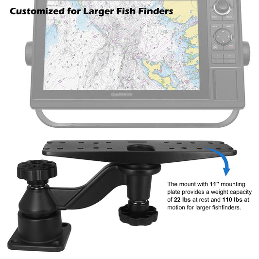 WINDFRD All Aluminium Fish Finder Mount for 9" to 12" Large Fishfinder, Reinforced Arm Marine Electronic Mount, Compatible with Garmin, Lowrance and More Depth Finder