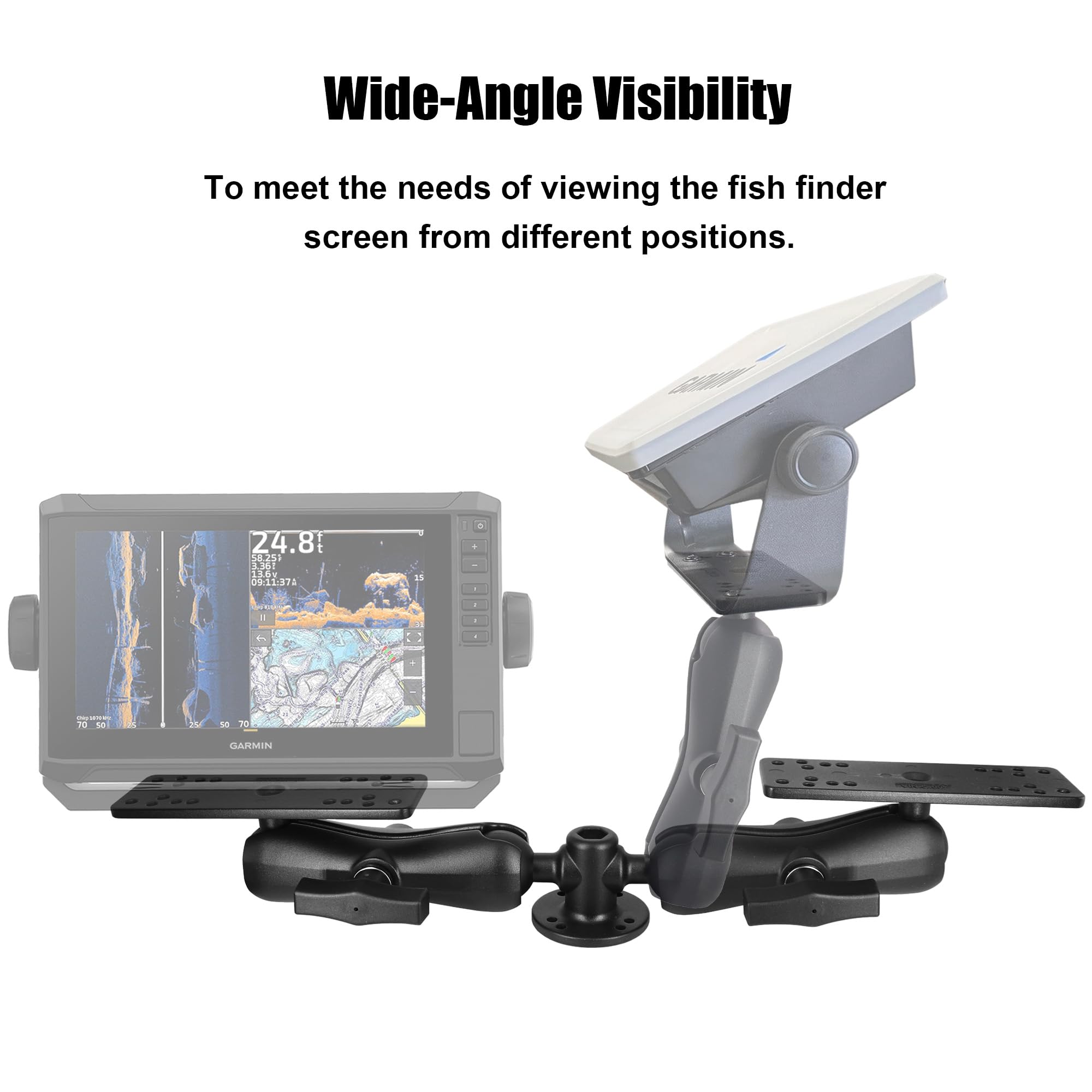 WINDFRD Aluminum Dual Fish Finder Mount with 1.5" Dual Ball 2-in-1 Base, Marine Electronics Mount for Dual Fish Finder Screen, Compatible with Garmin, Lowrance, Humminbird and More - image 3