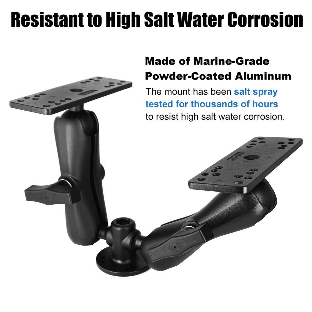 WINDFRD Aluminum Dual Fish Finder Mount with 1.5" Dual Ball 2-in-1 Base, Marine Electronics Mount for Dual Fish Finder Screen, Compatible with Garmin, Lowrance, Humminbird and More - image 4