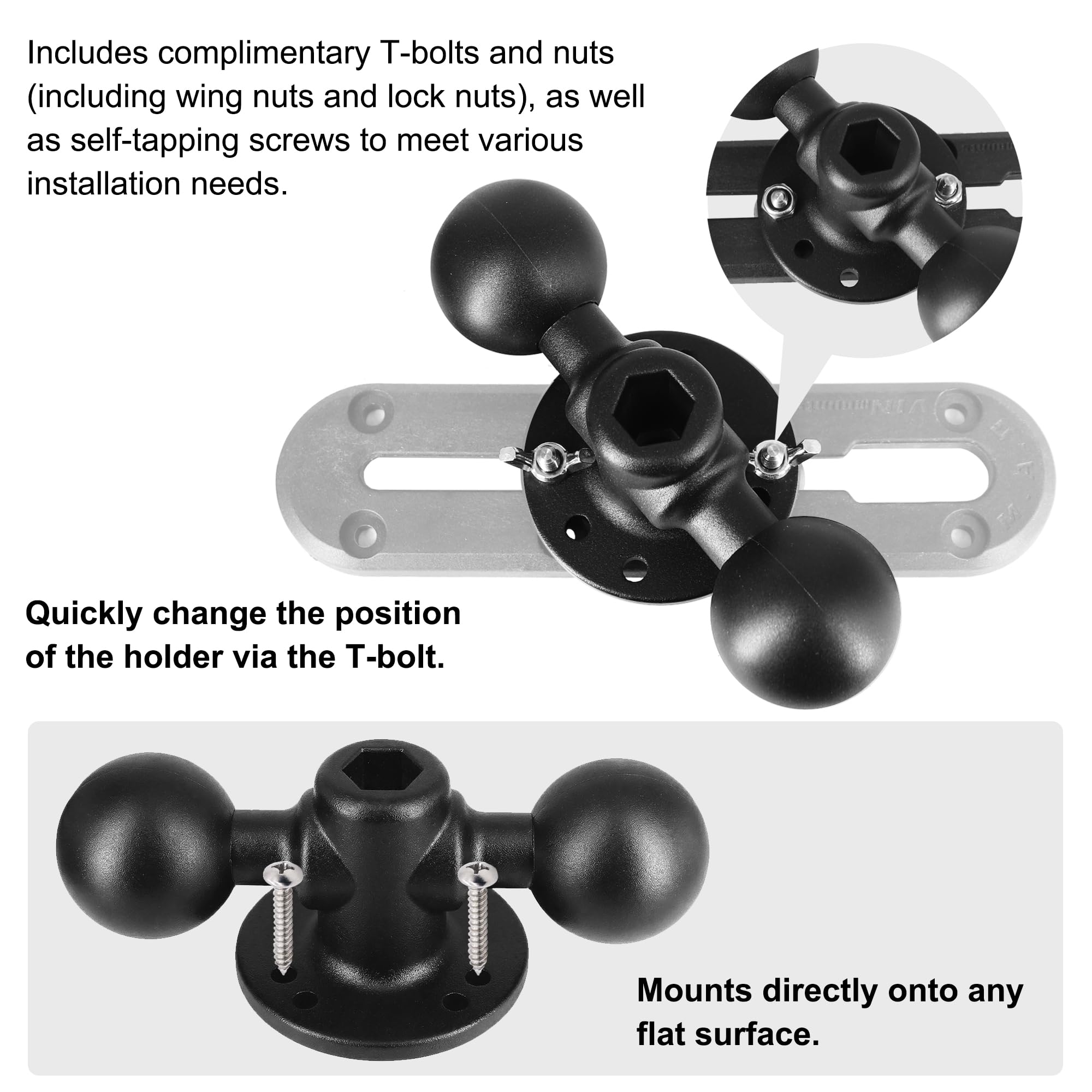 WINDFRD Aluminum Dual Fish Finder Mount with 1.5" Dual Ball 2-in-1 Base, Marine Electronics Mount for Dual Fish Finder Screen, Compatible with Garmin, Lowrance, Humminbird and More - image 5