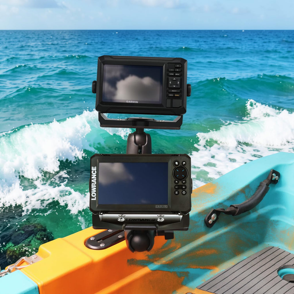 WINDFRD Aluminum Dual Fish Finder Mount with 1.5" Dual Ball 2-in-1 Base, Marine Electronics Mount for Dual Fish Finder Screen, Compatible with Garmin, Lowrance, Humminbird and More - image 6
