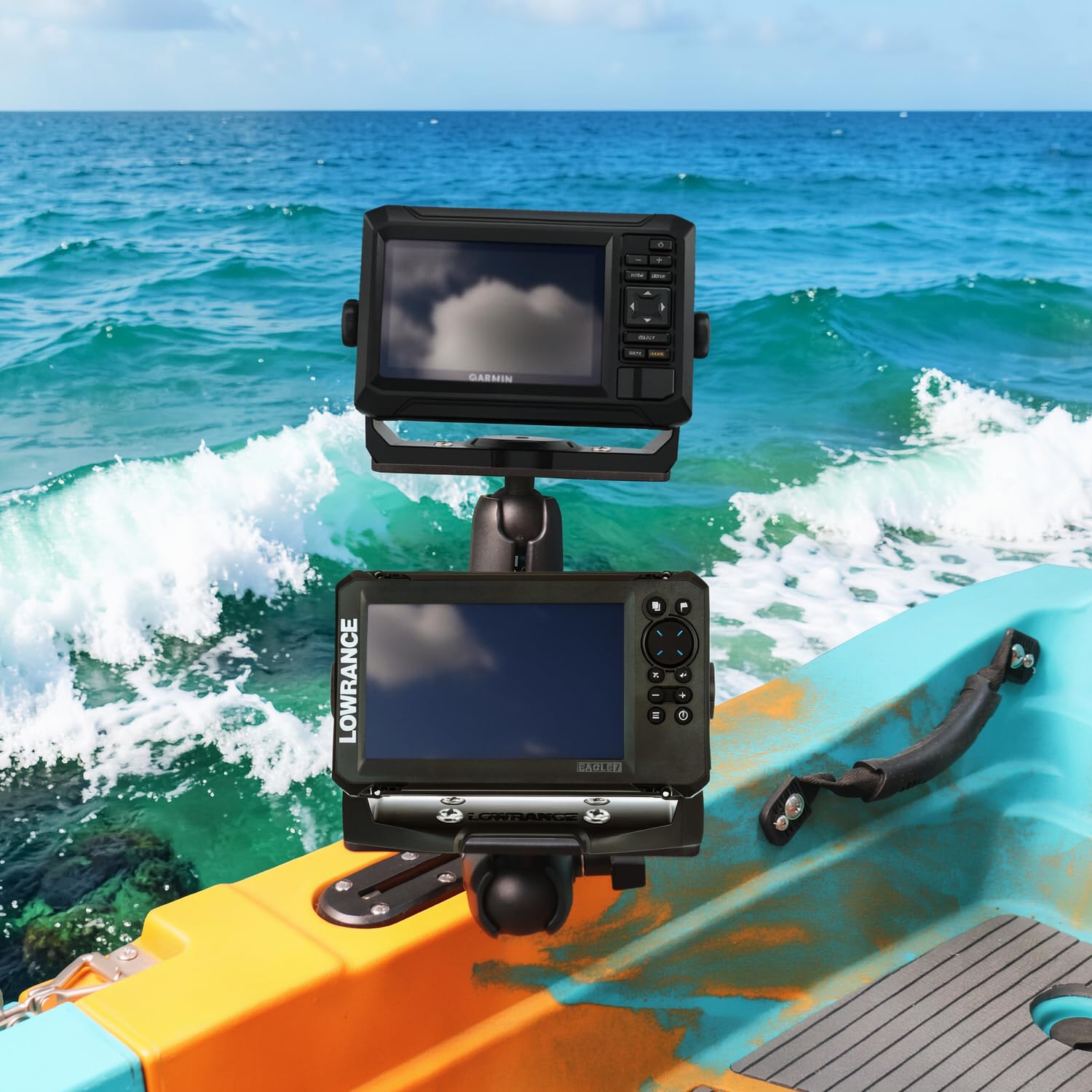 WINDFRD Aluminum Dual Fish Finder Mount with 1.5" Dual Ball 2-in-1 Base, Marine Electronics Mount for Dual Fish Finder Screen, Compatible with Garmin, Lowrance, Humminbird and More - image 6