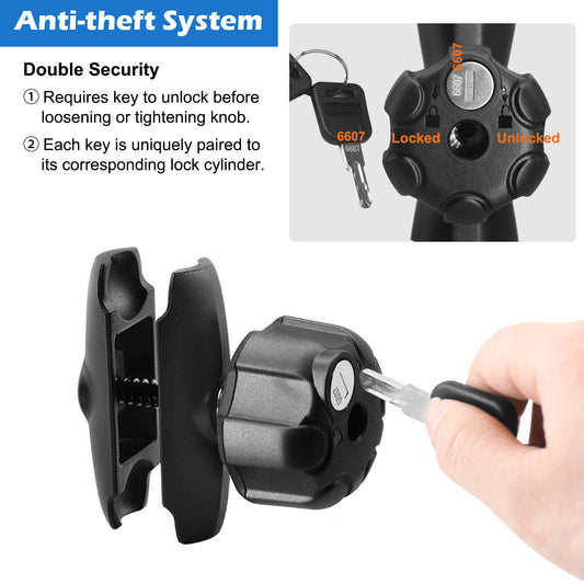 WINDFRD Aluminum 3.54''(90mm) Double Socket Arm with Anti-Theft Lock, Fits 1" Ball