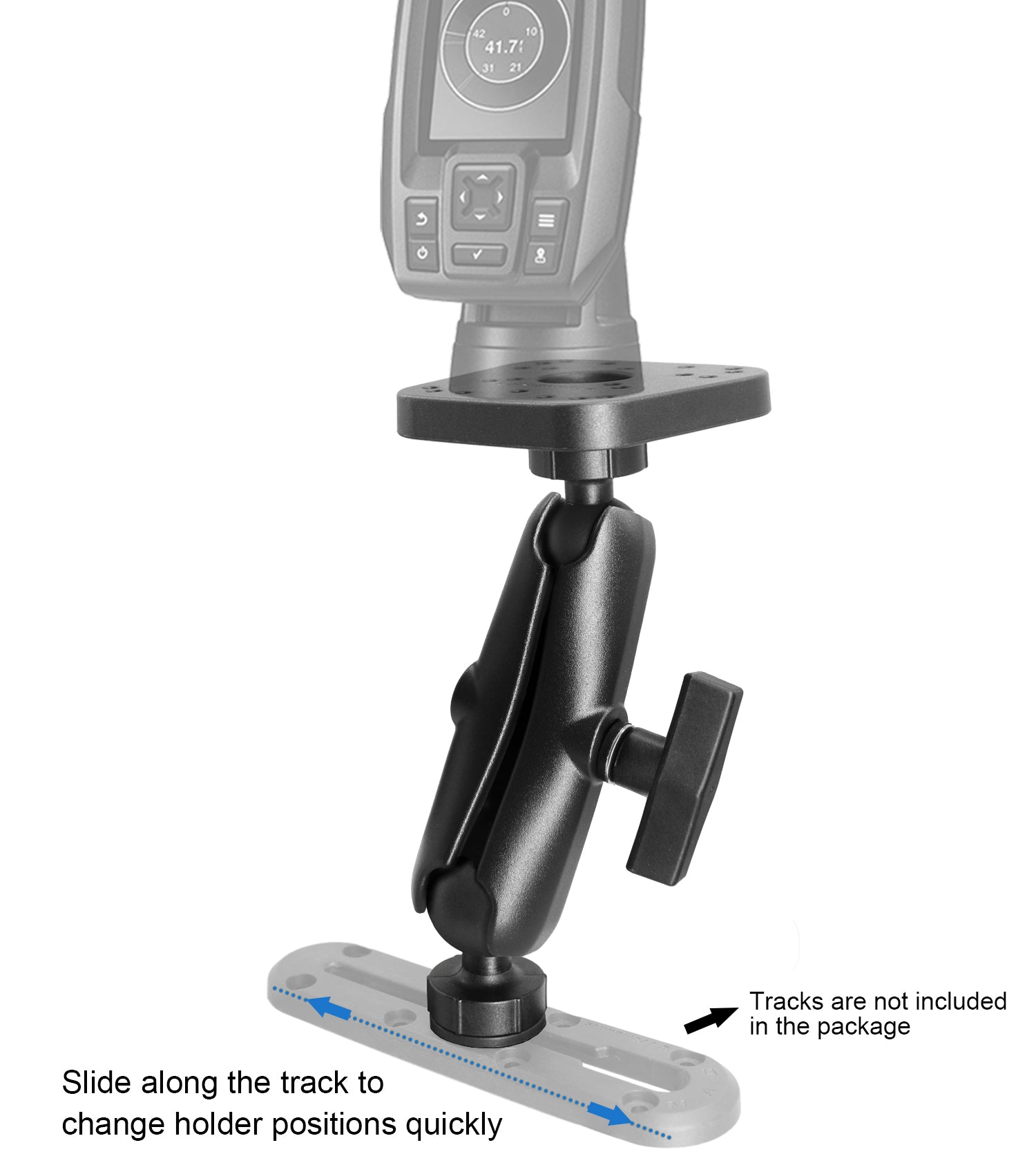 Fish Finder Mount, Track Ball with T-Bolt Attachment, Marine Electronic/Depth Finder Mount with 1.5" / C Size Ball for Boat, Compatible with Garmin, Lowrance and More