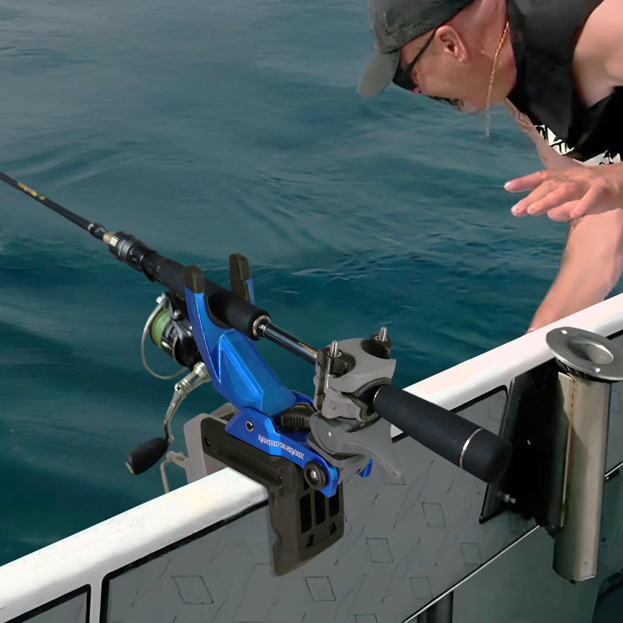 Offshore Trolling Fishing Rod Holder with Enlarge Clamp for Boat, Innovative 1S Quick Release (Blue) Offshore Trolling Fishing Rod Holder with Enlarge Clamp for Boat, Innovative 1S Quick Release (Blue)