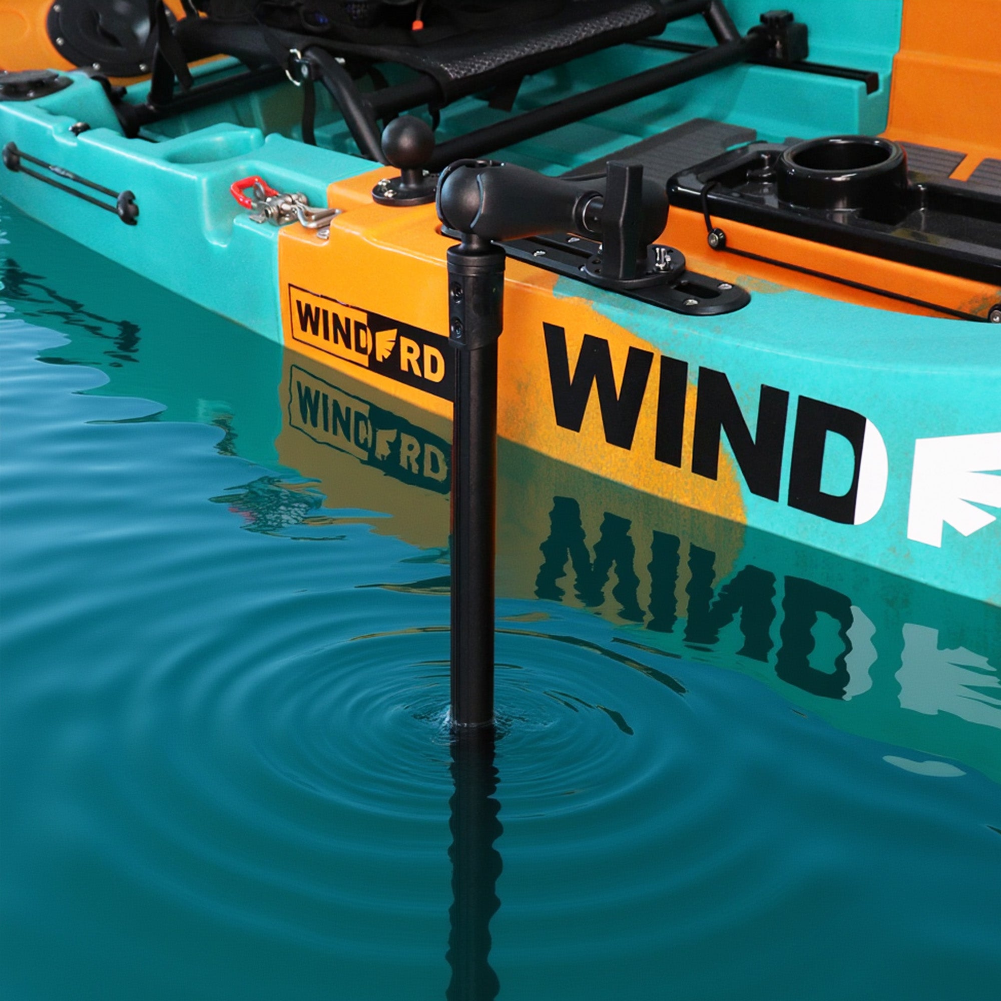 23.6" Long Transducer Pole Mount for Kayak, Transducer Pole with T-Bolt Track Ball Base and Double Socket Arm, Adjustable Transducer Arm for Boat, Compatible with Garmin, Lowrance