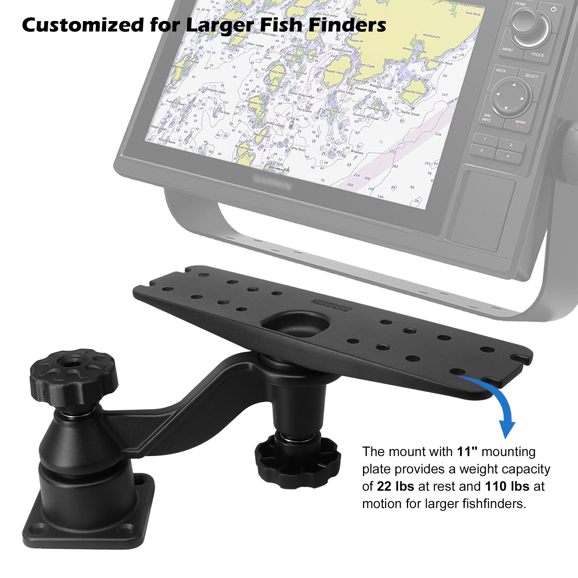 All Aluminium Fish Finder Mount for 7" to 16" Large Fishfinder, Reinforced Arm Marine Electronic Mount, Compatible with Garmin, Lowrance and More Depth Finder/Chartplotter/GPS