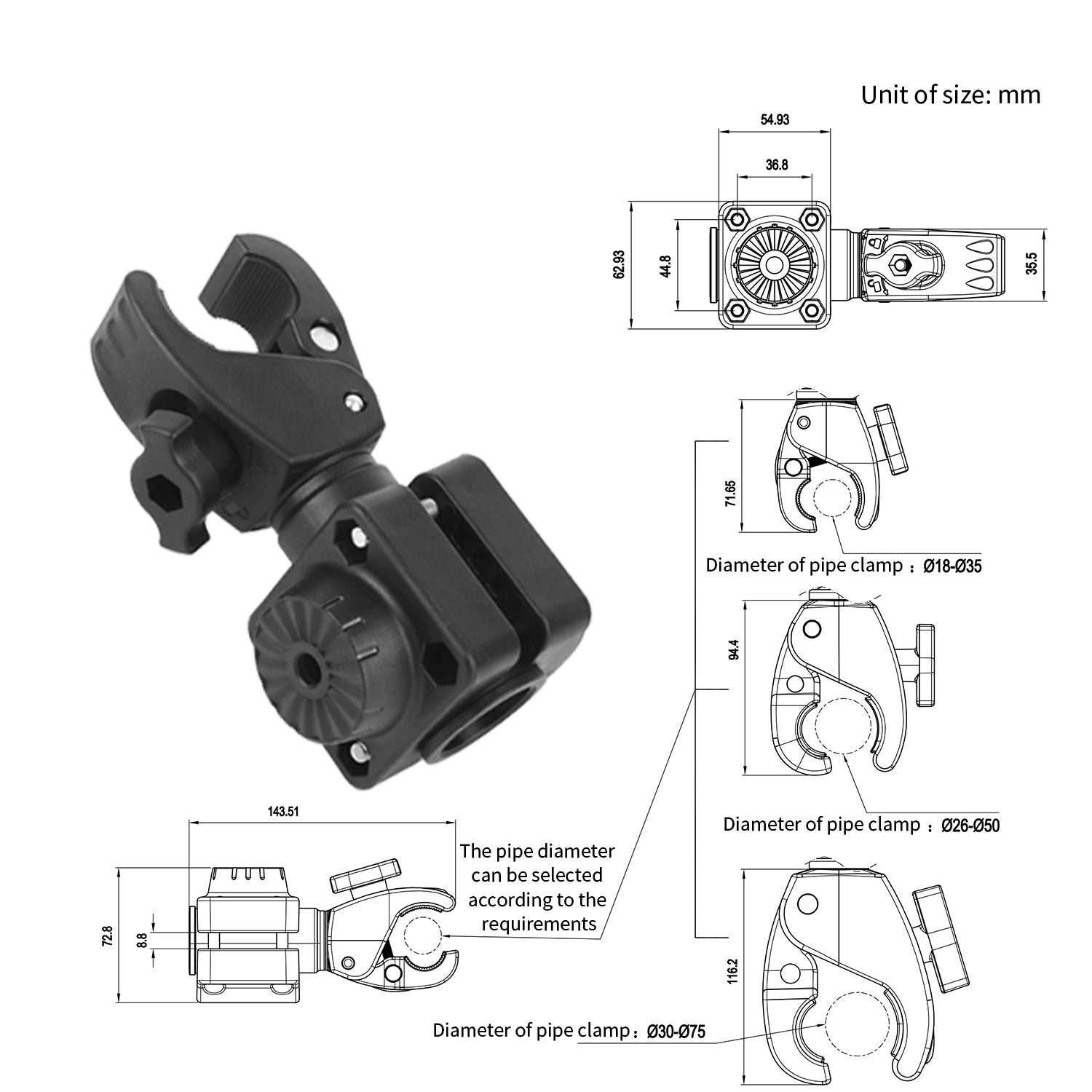0 Degree Pole Mount with Clamp, Compatible with Garmin LiveScope Plus LVS34, Replaces 010-13228-03